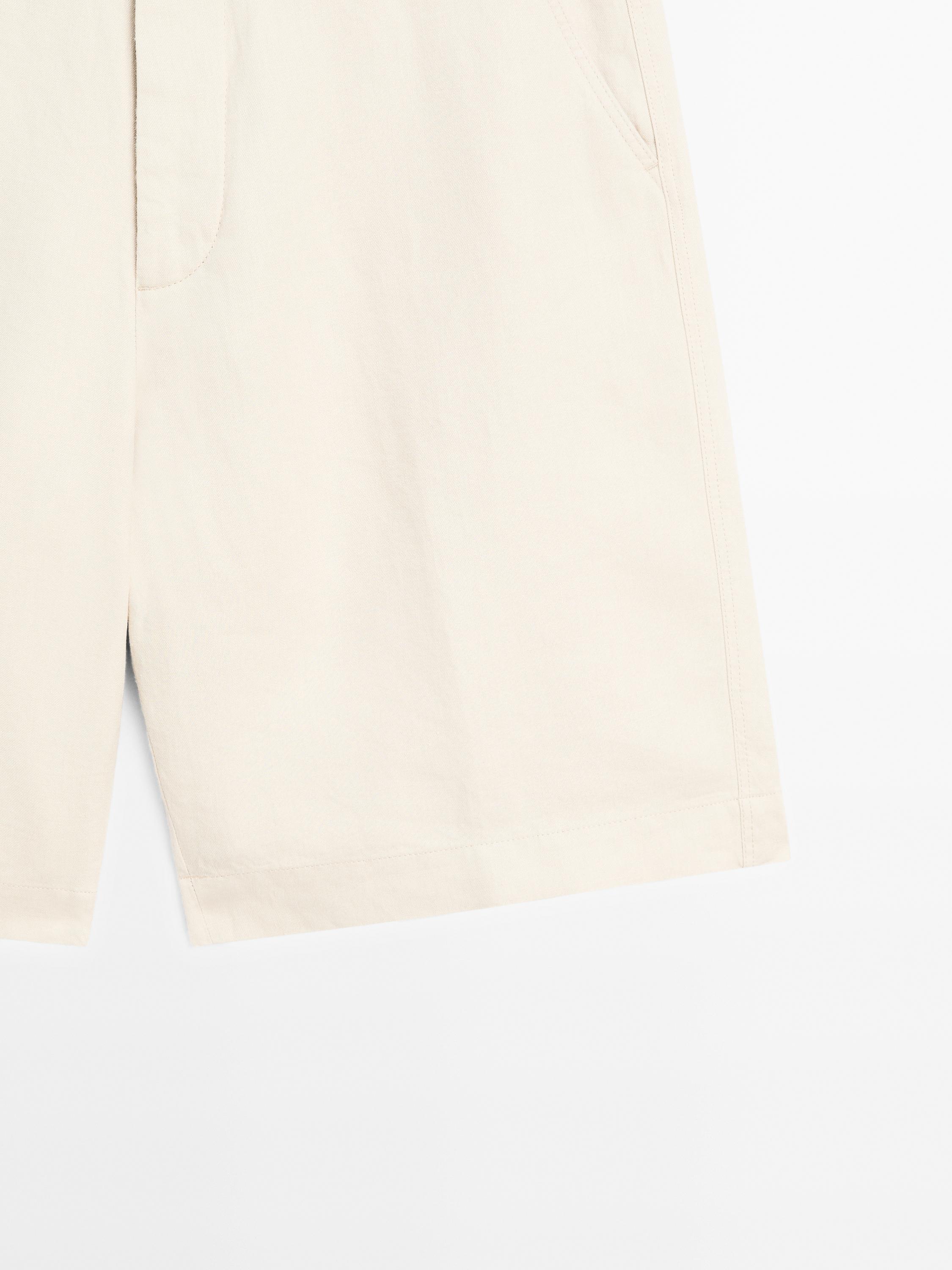 100% linen darted Bermuda shorts