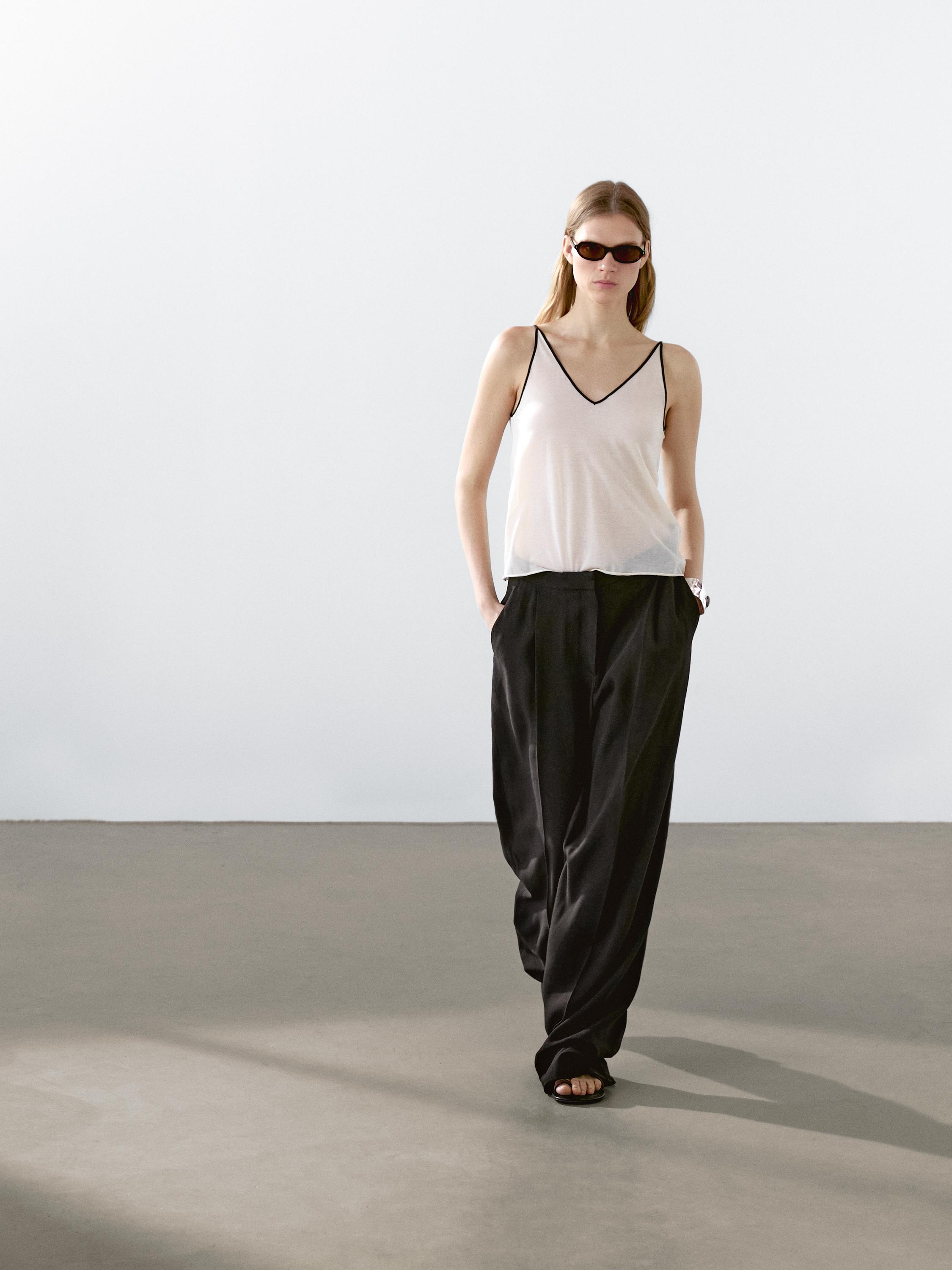 Cotton blend strappy camisole top