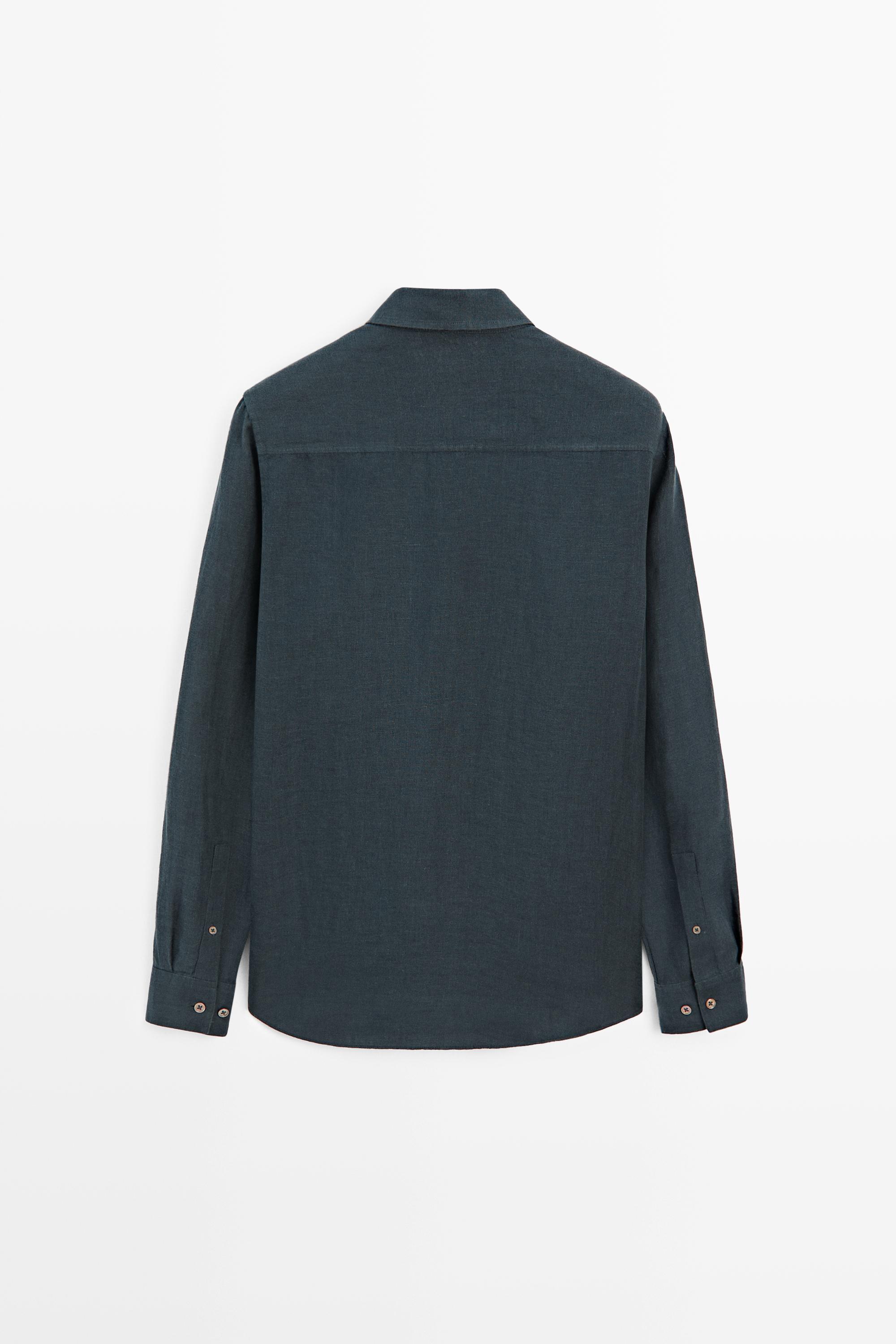 Regular fit 100% linen faded shirt — NAVY BLUE