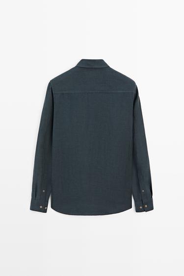Regular fit 100% linen faded shirt — NAVY BLUE 6