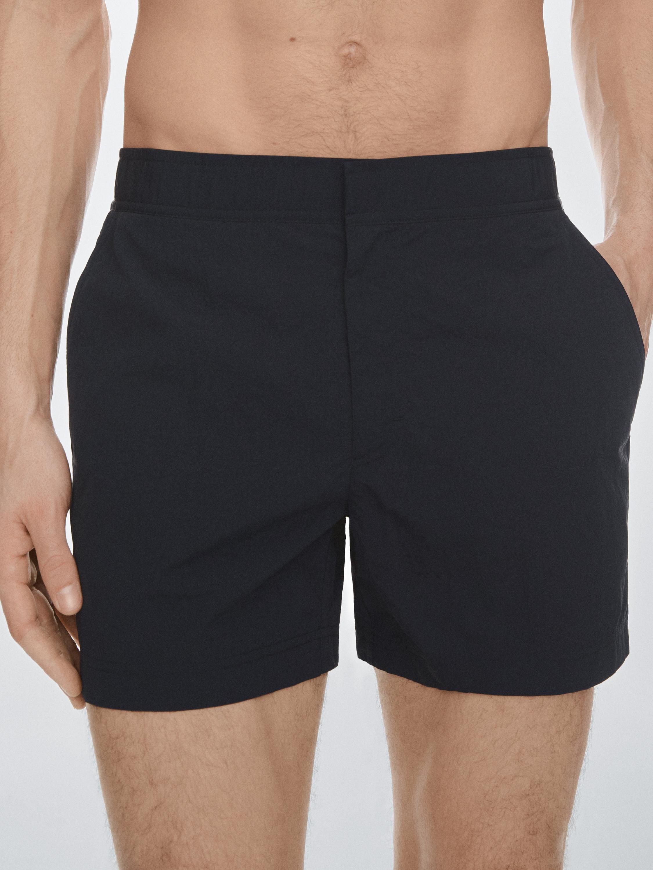 Plain swimming trunks with waist detail — NAVY BLUE