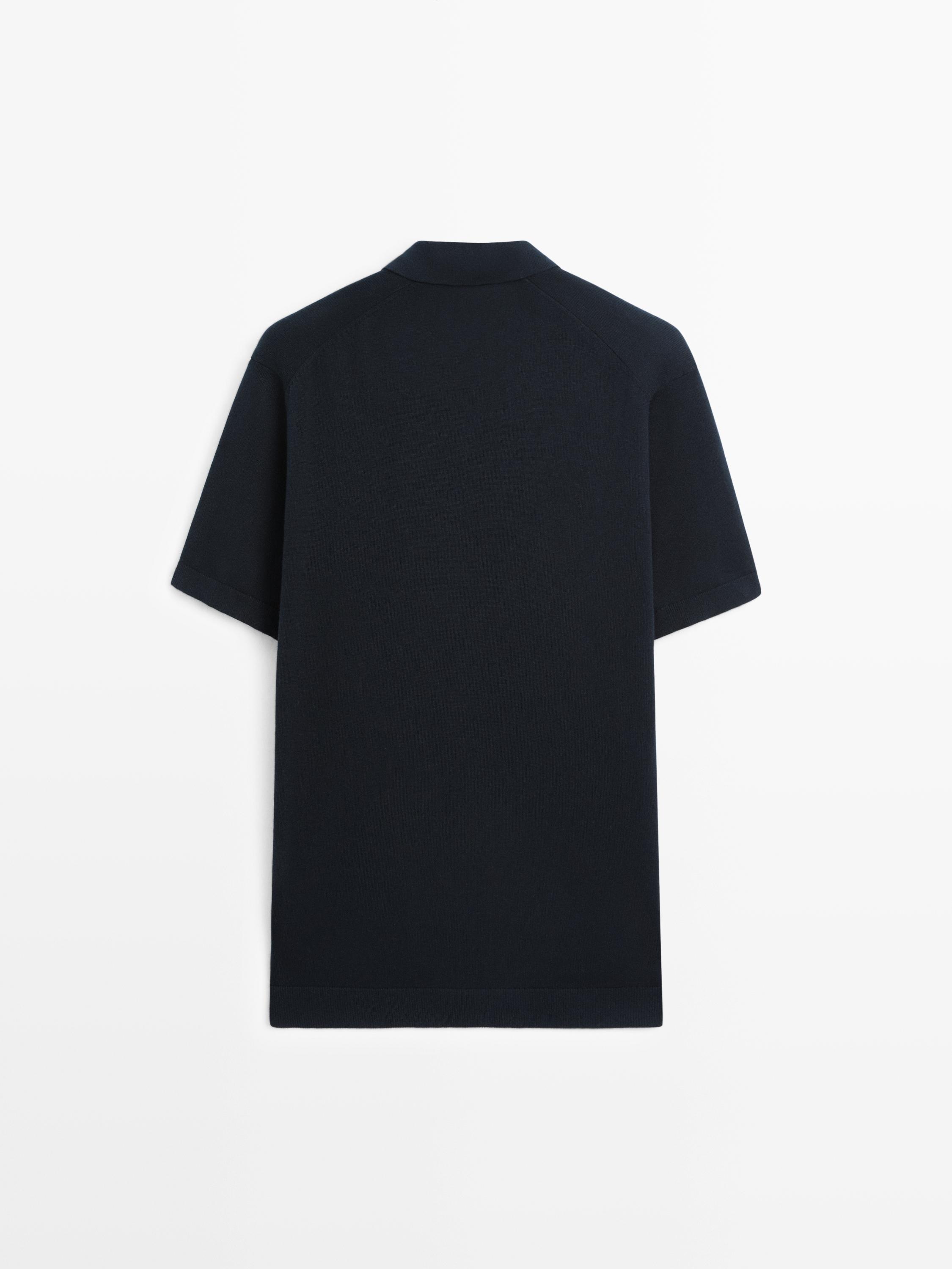 Cotton blend knit polo sweater — NAVY BLUE