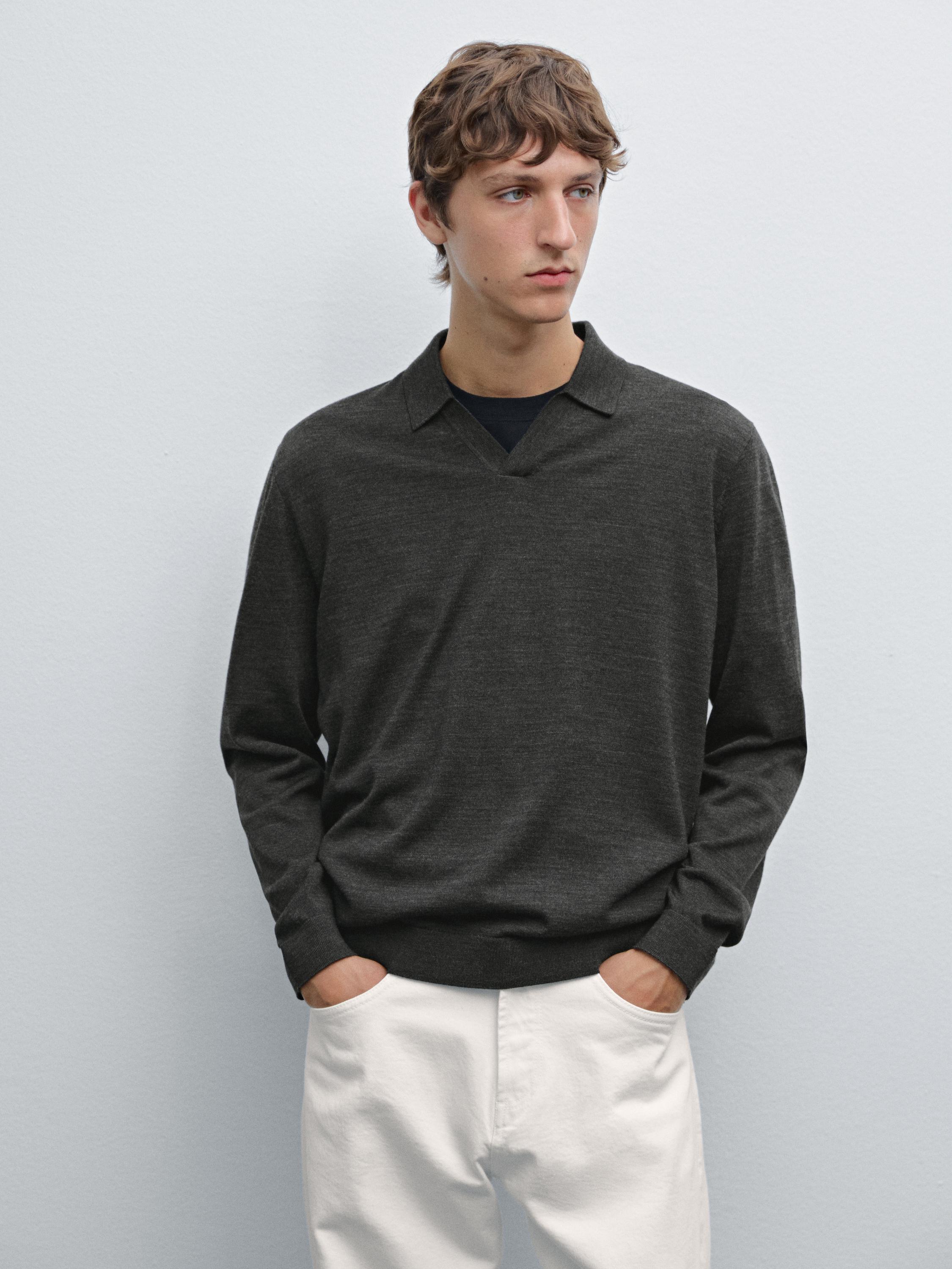 Merino wool knit polo sweater