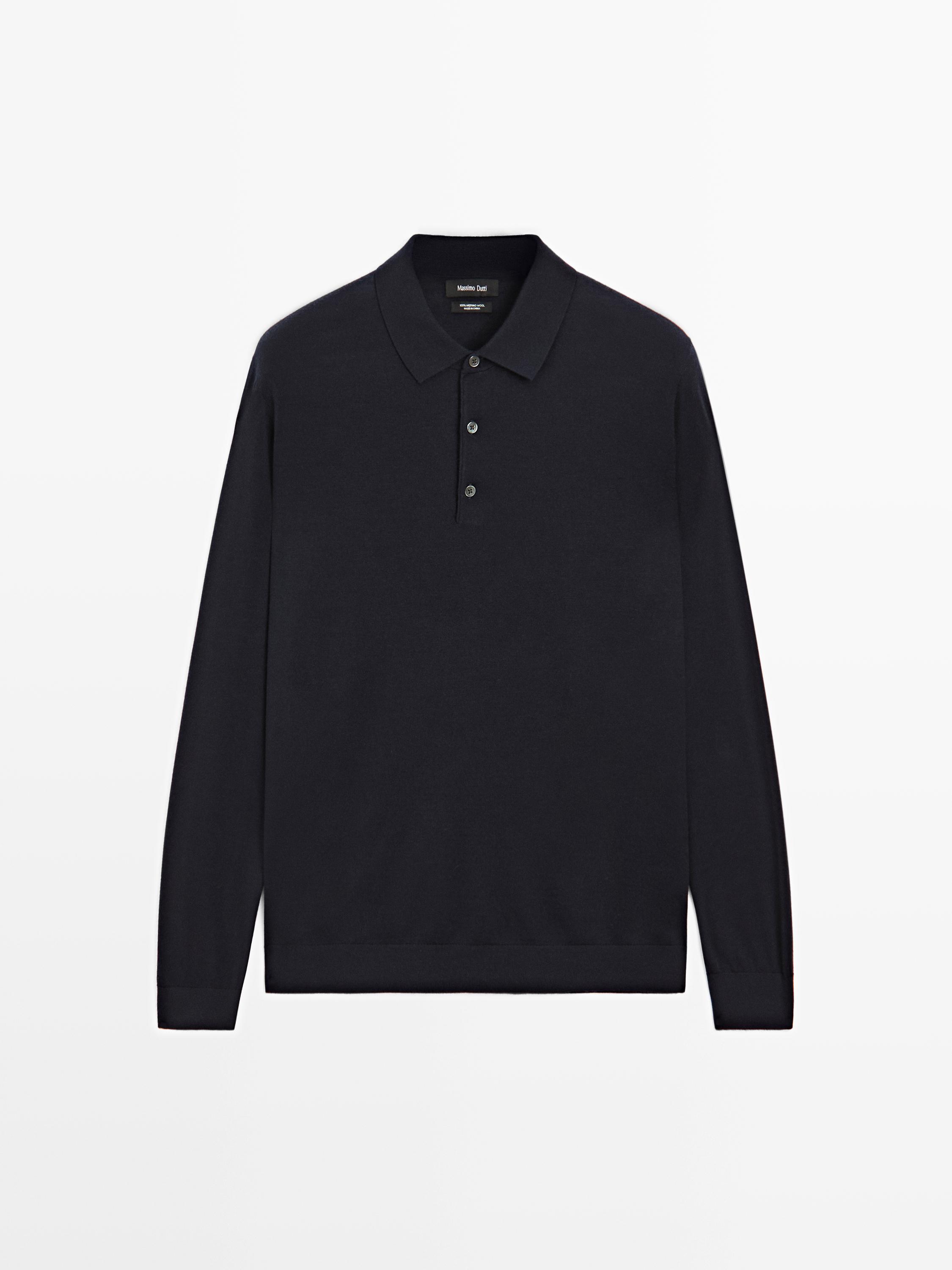 100% merino wool knit polo jumper