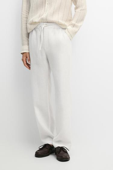 100% linen jogger fit pants — WHITE 3