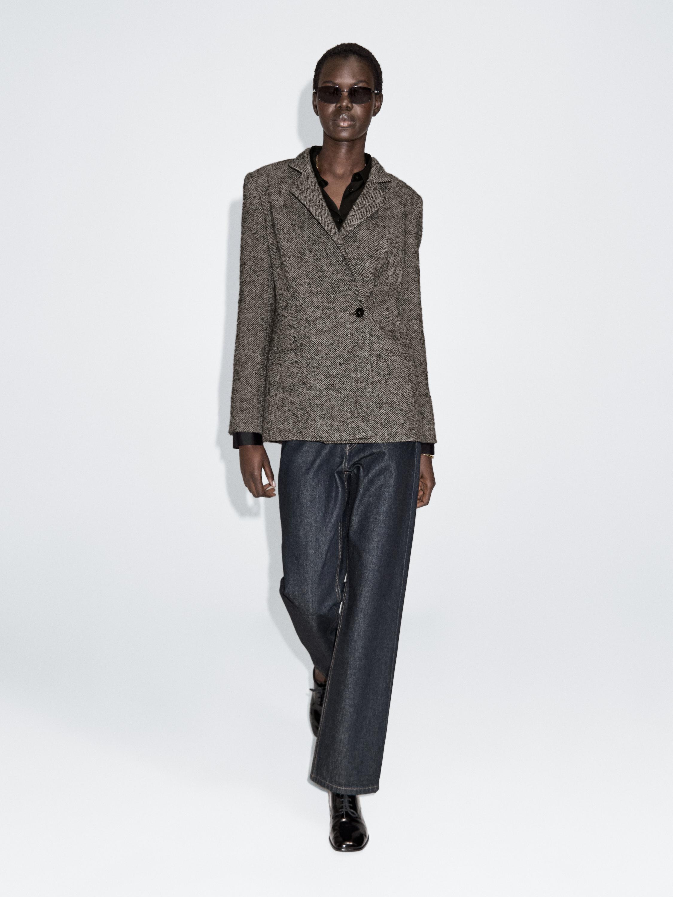 Blazer laine à chevrons et col montant