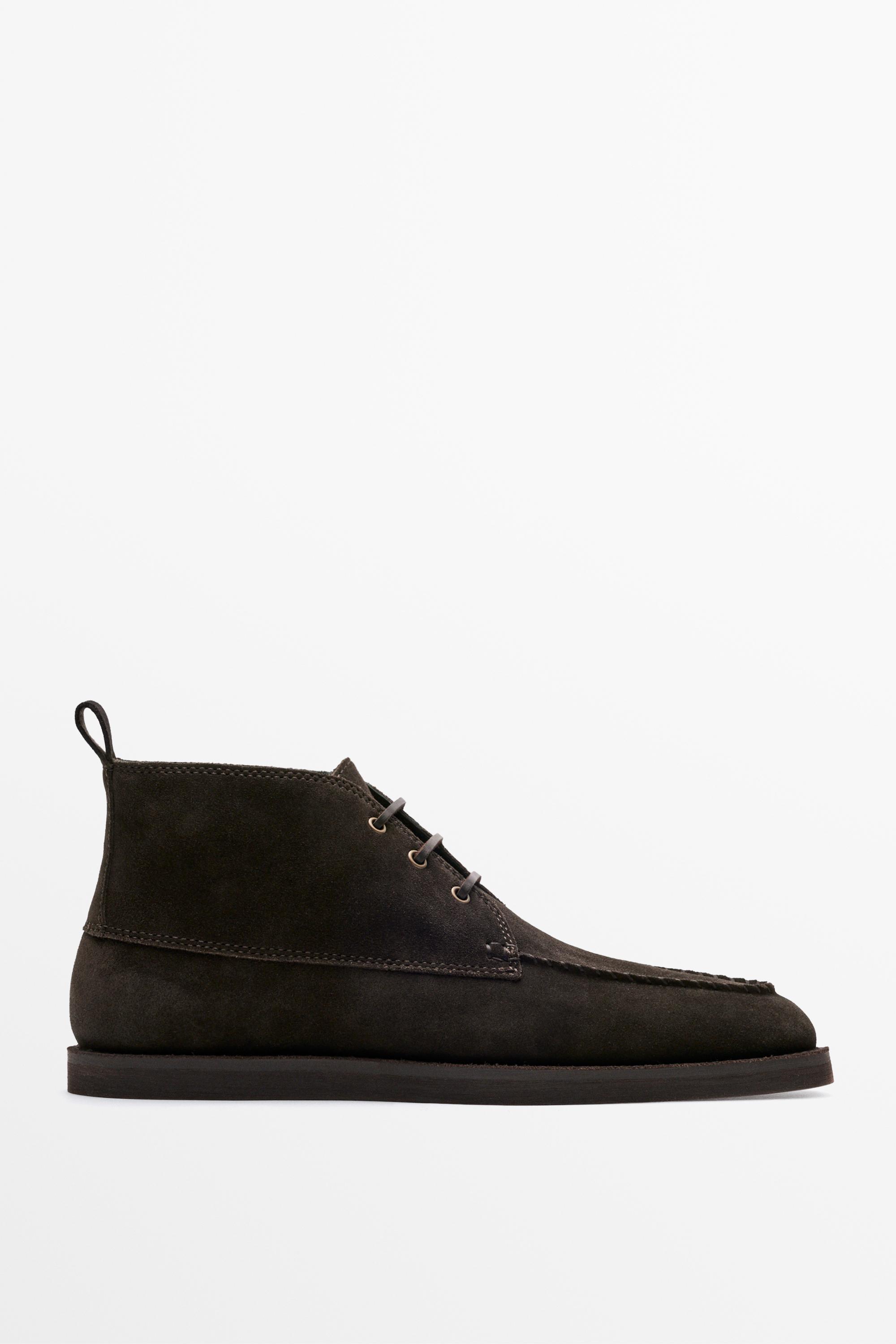 Split Suede Leather Ankle Boot with Contrast Stitching