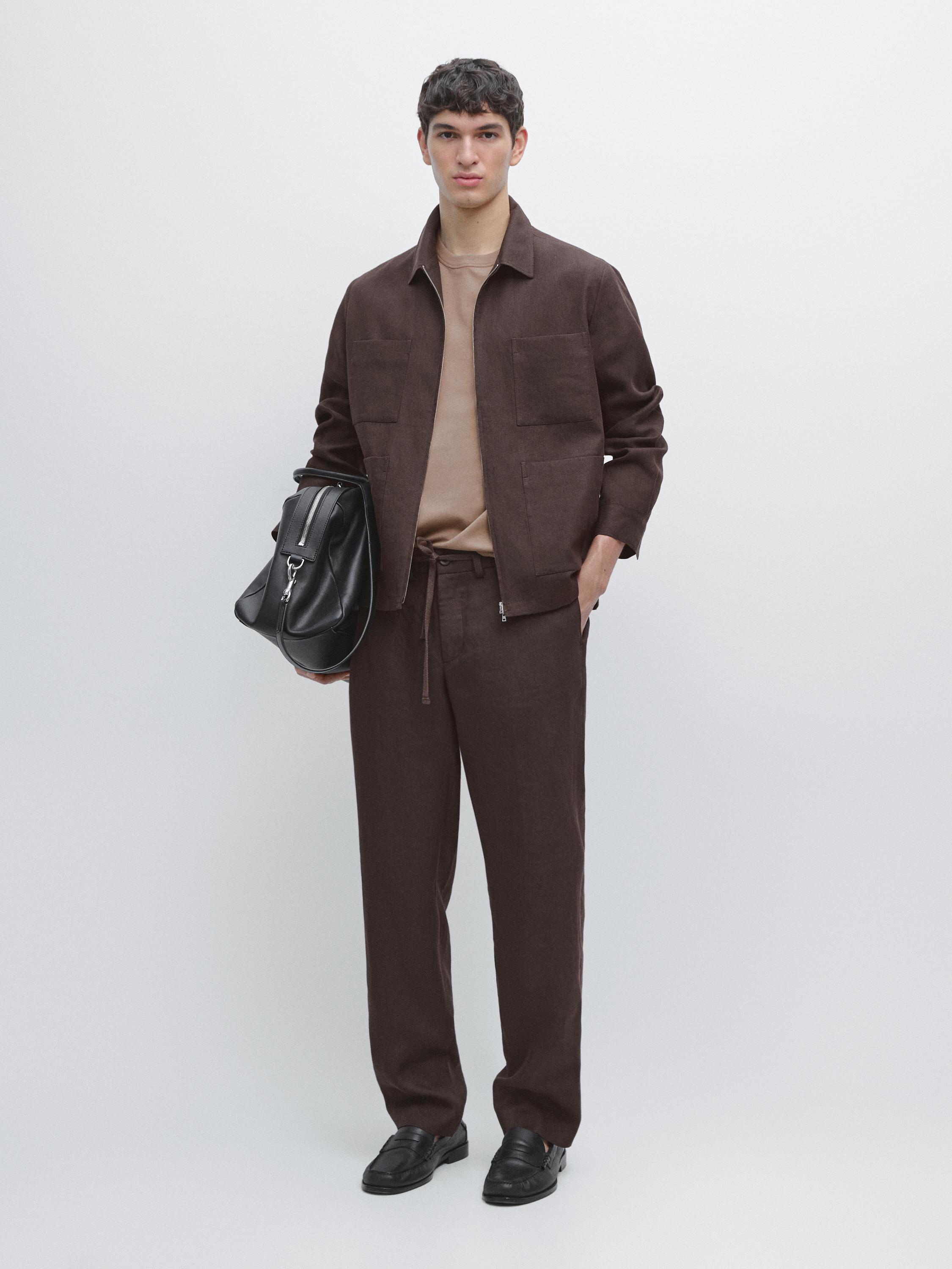 Total look linen trousers — Chocolate
