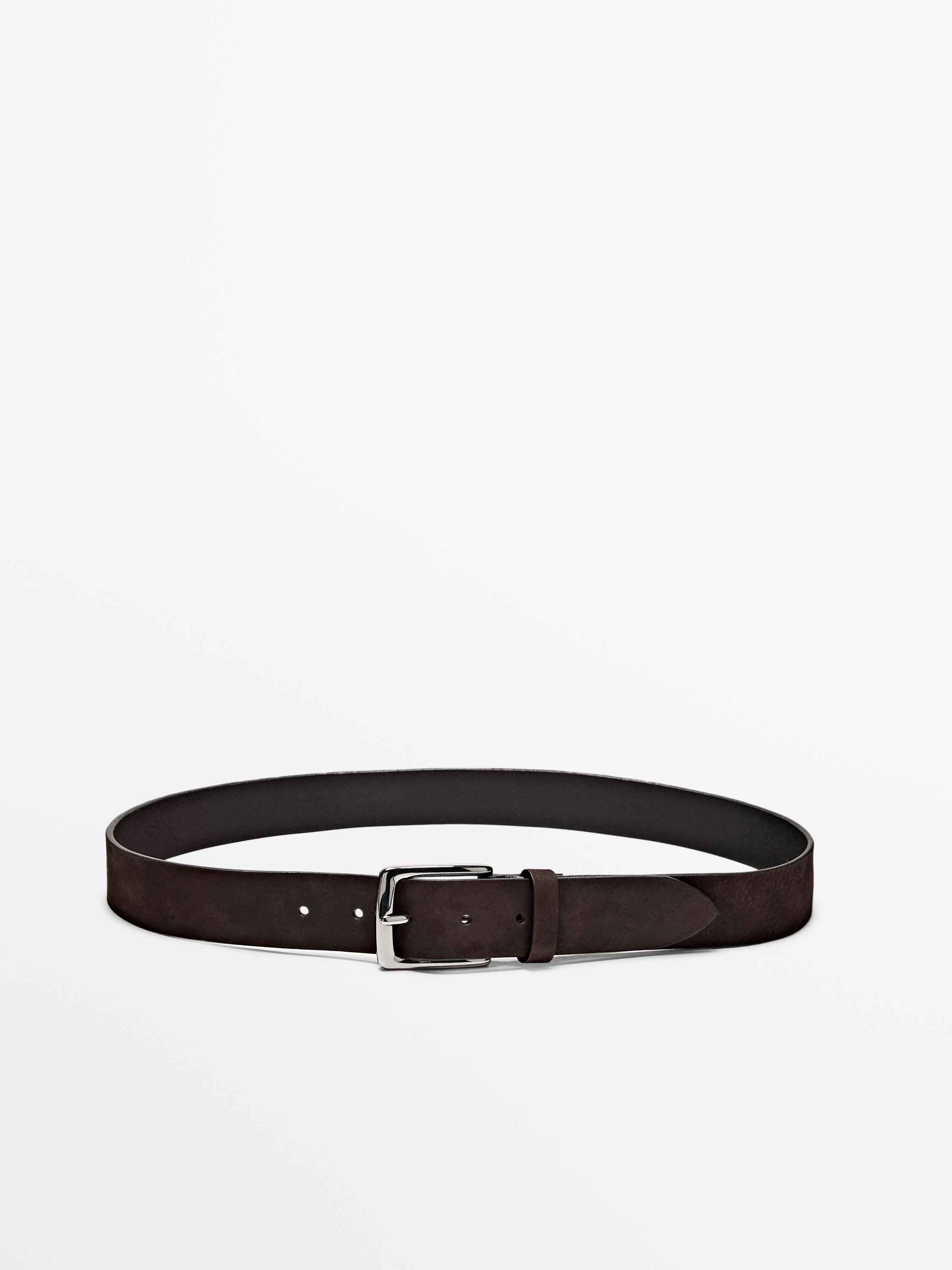 Nubuck belt with rectangular buckle