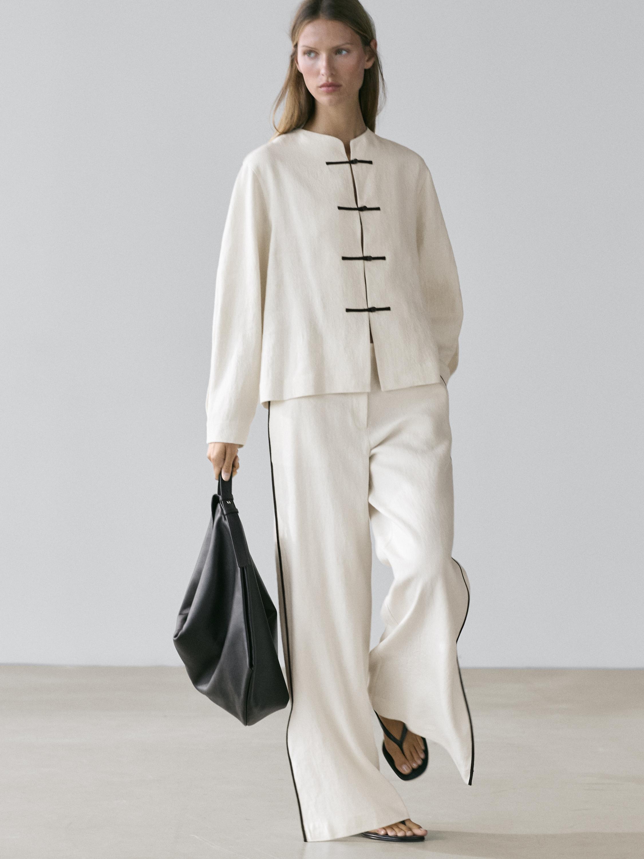 Linen overshirt with button details — CREAM