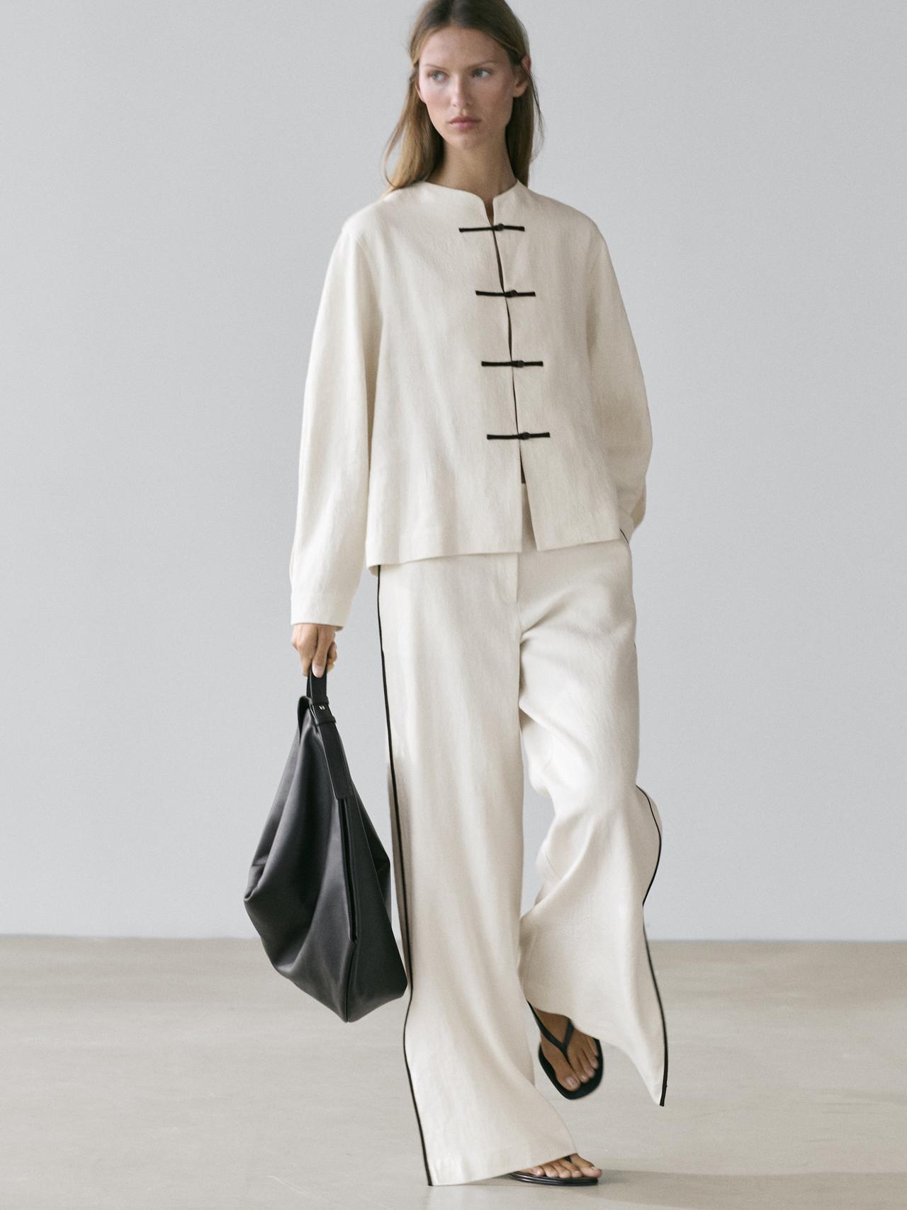 Linen overshirt with button details — CREAM