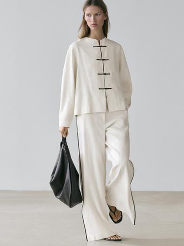 Linen overshirt with button details — CREAM 5