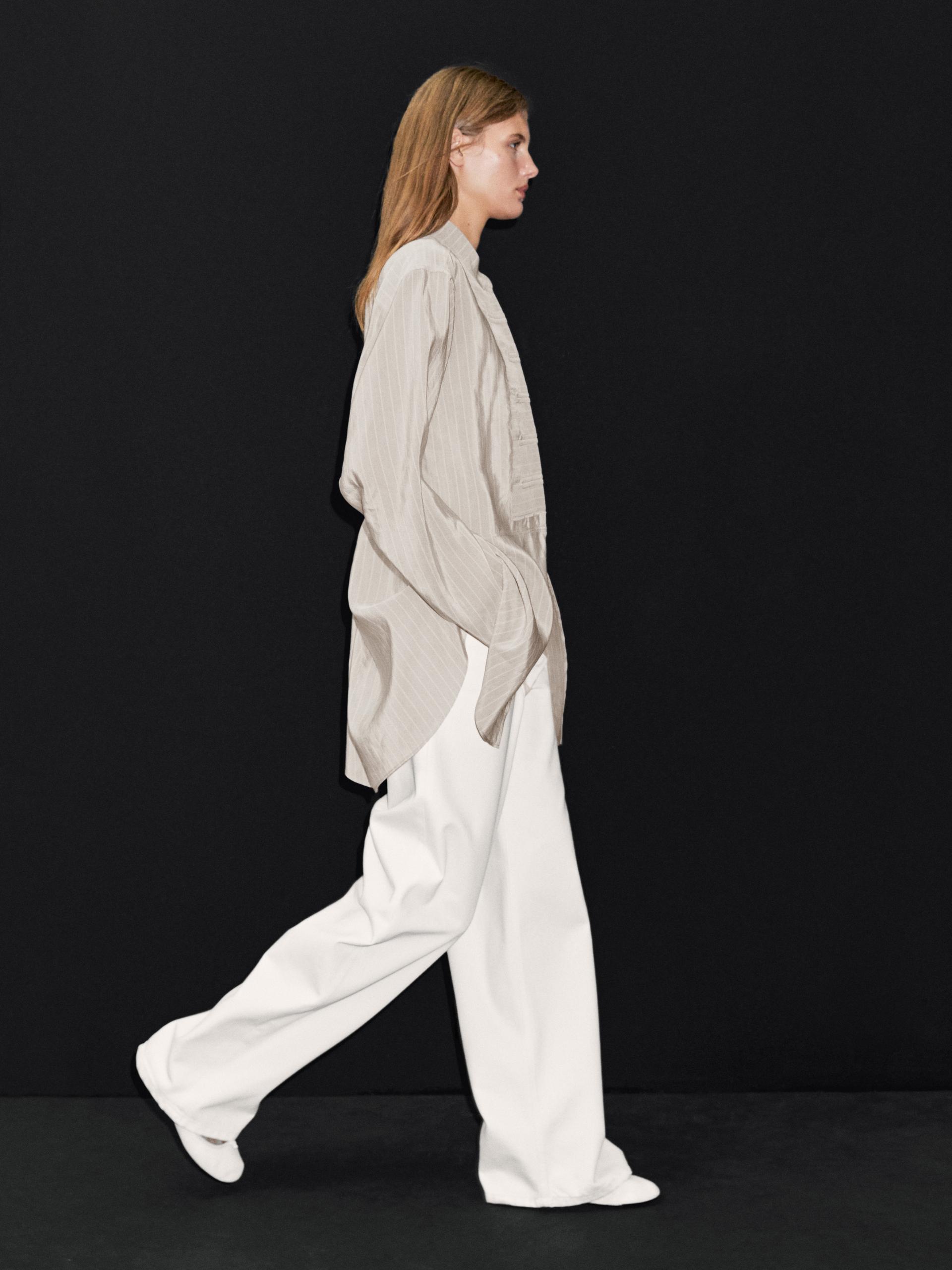Tunique À Rayures Et Col Mao - Cru - M - Massimo Dutti - Femme