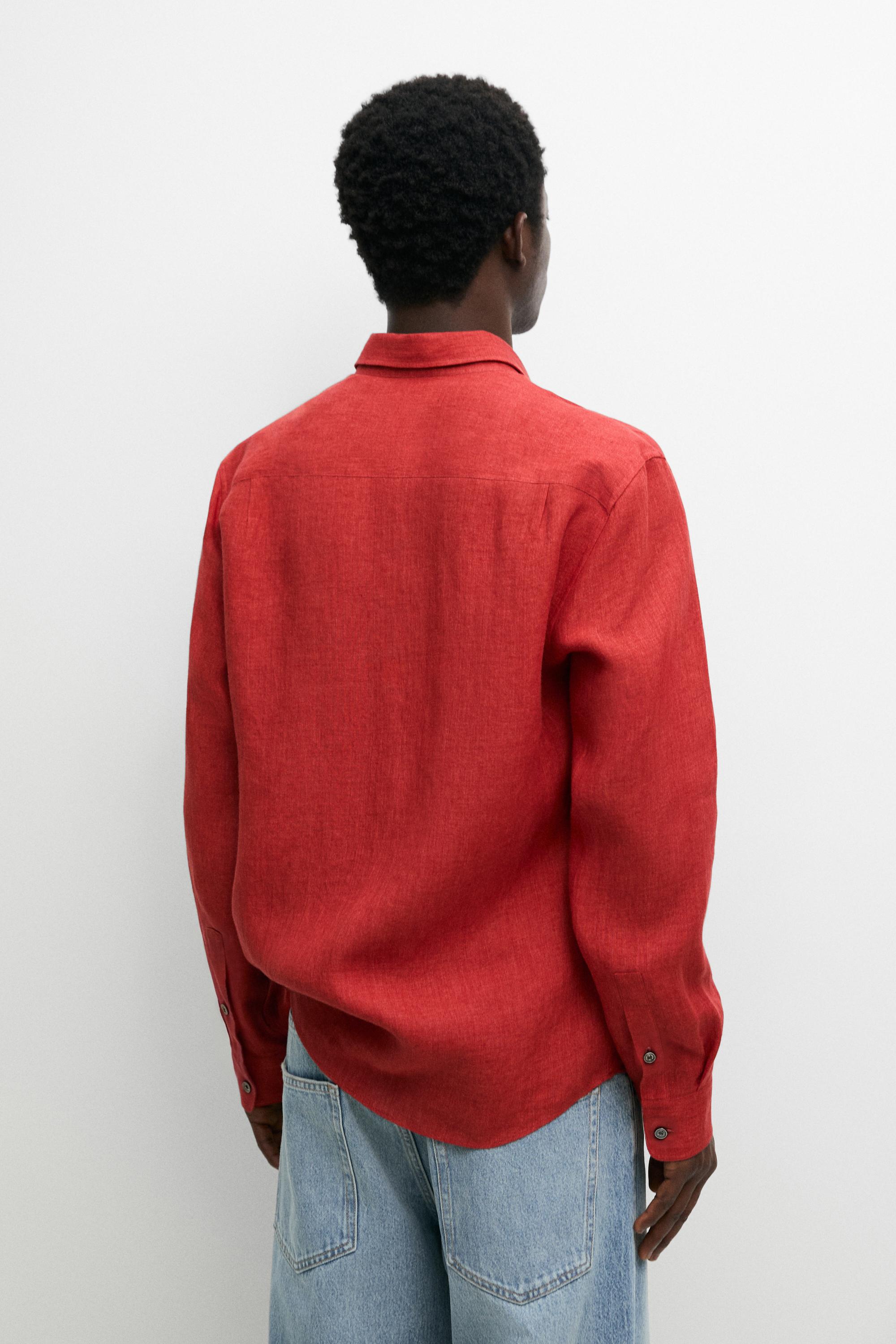 Regular fit 100% linen faded shirt — RED