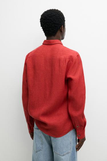 Regular fit 100% linen faded shirt — RED 5