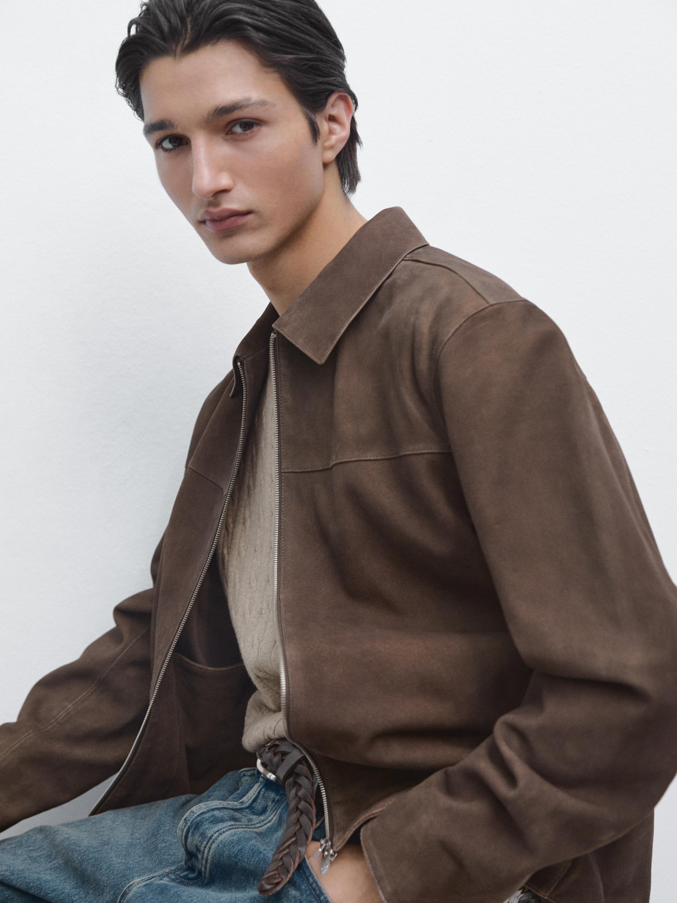 Suede leather jacket — MOLE BROWN