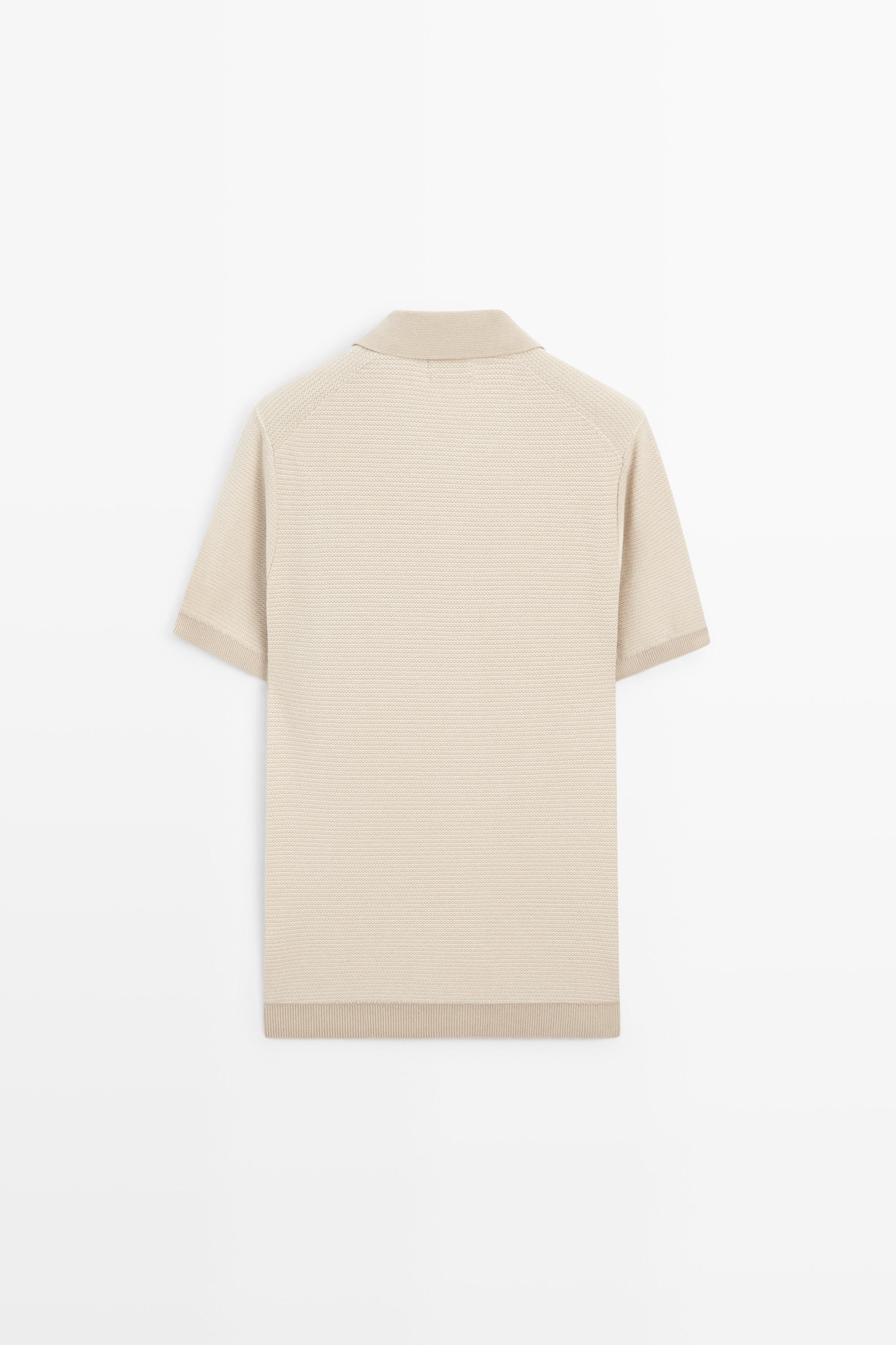 100% cotton contrast knit polo sweater — CREAM (alternate view)