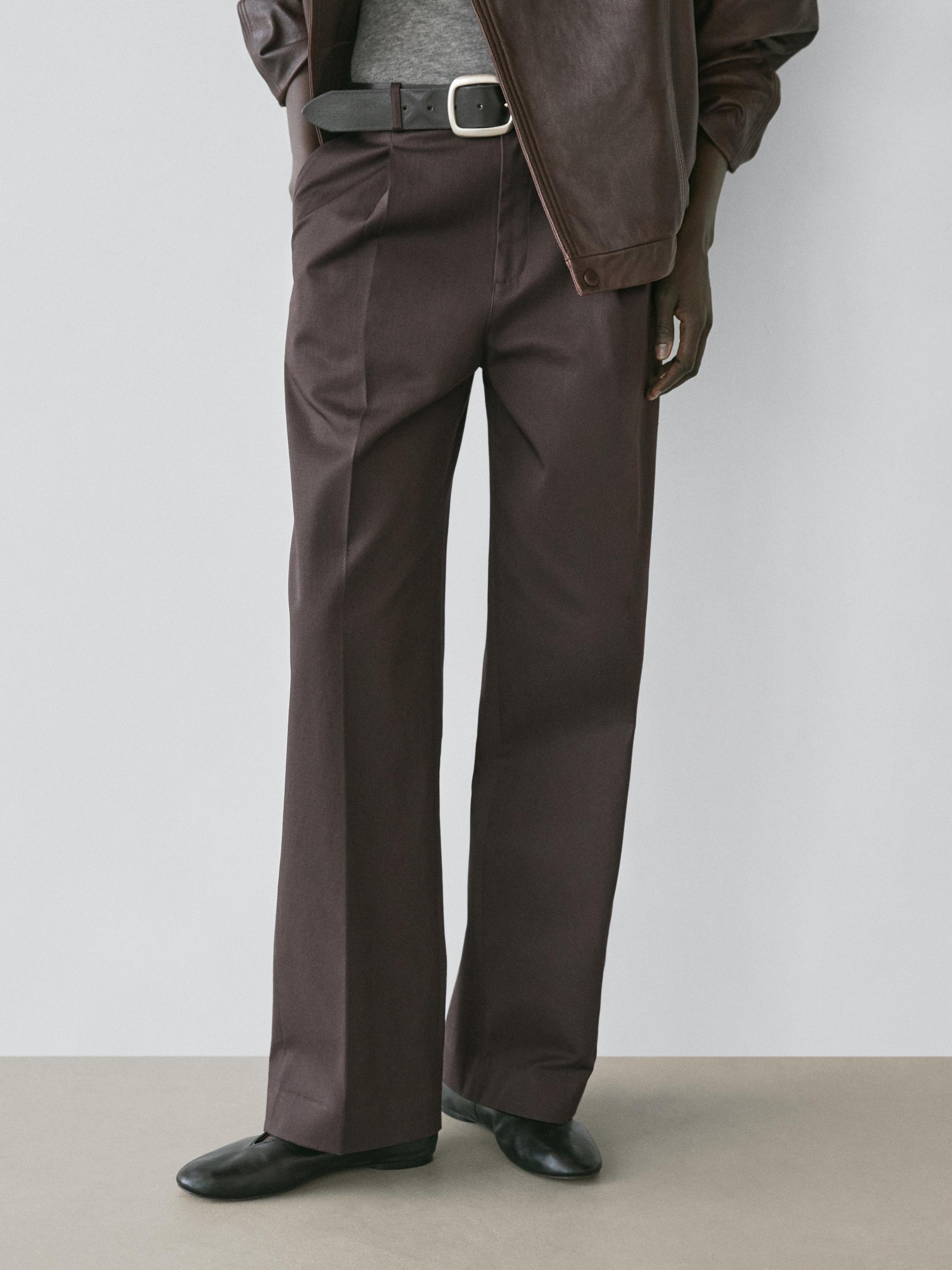Darted cotton trousers — Chocolate