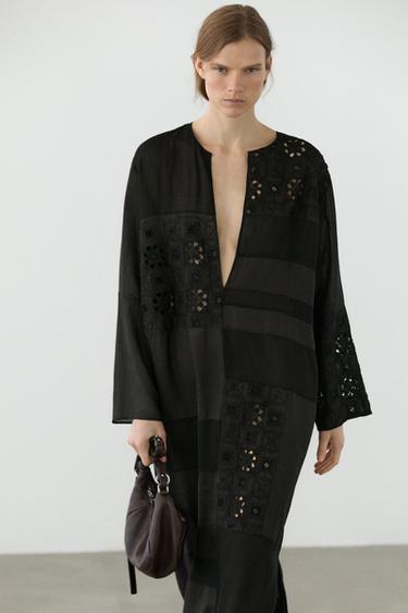 Flowing embroidered kaftan dress — BLACK 3