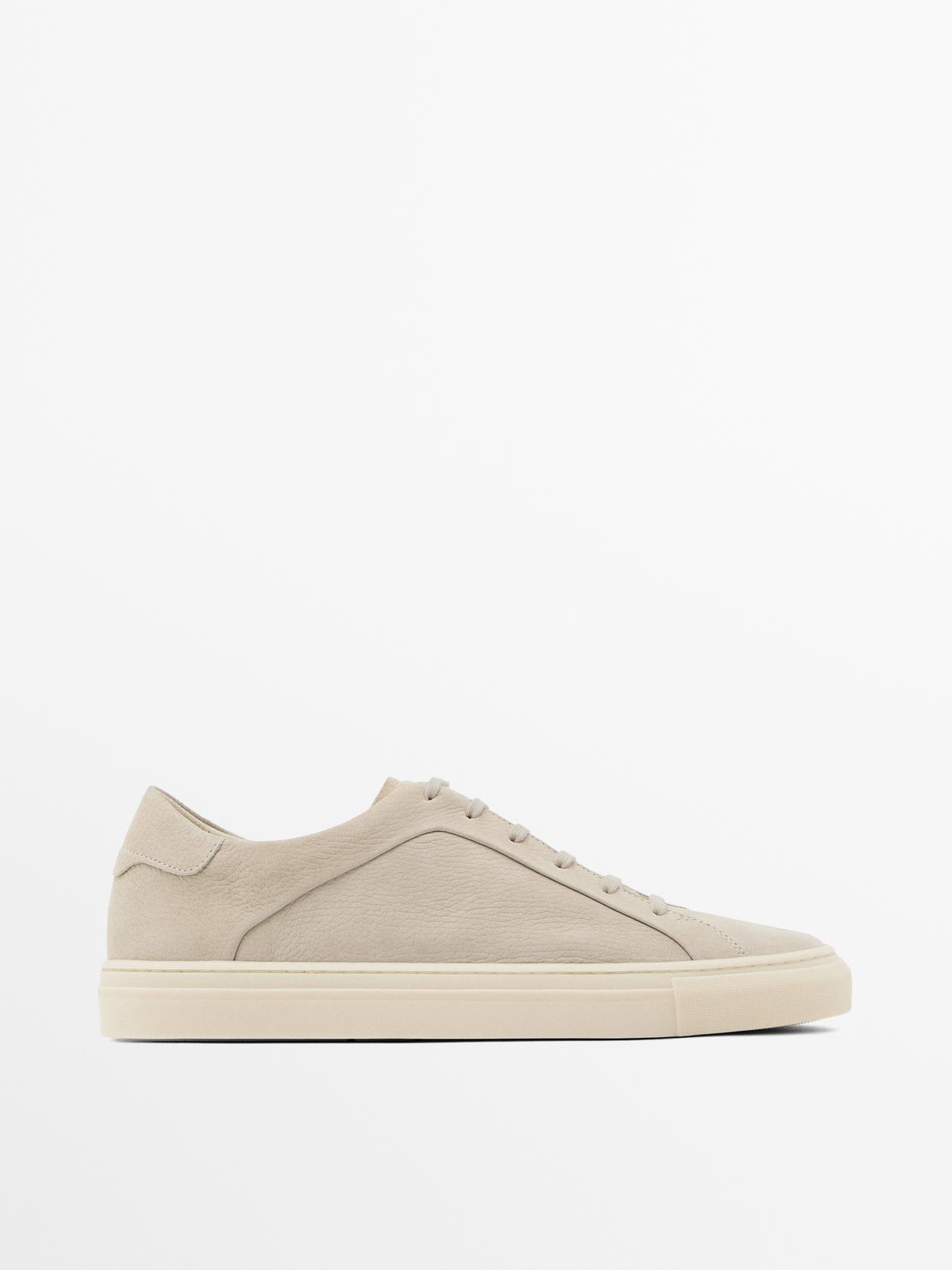 Massimo Dutti - Herre - Sneakers I Skind - Råhvid - 43