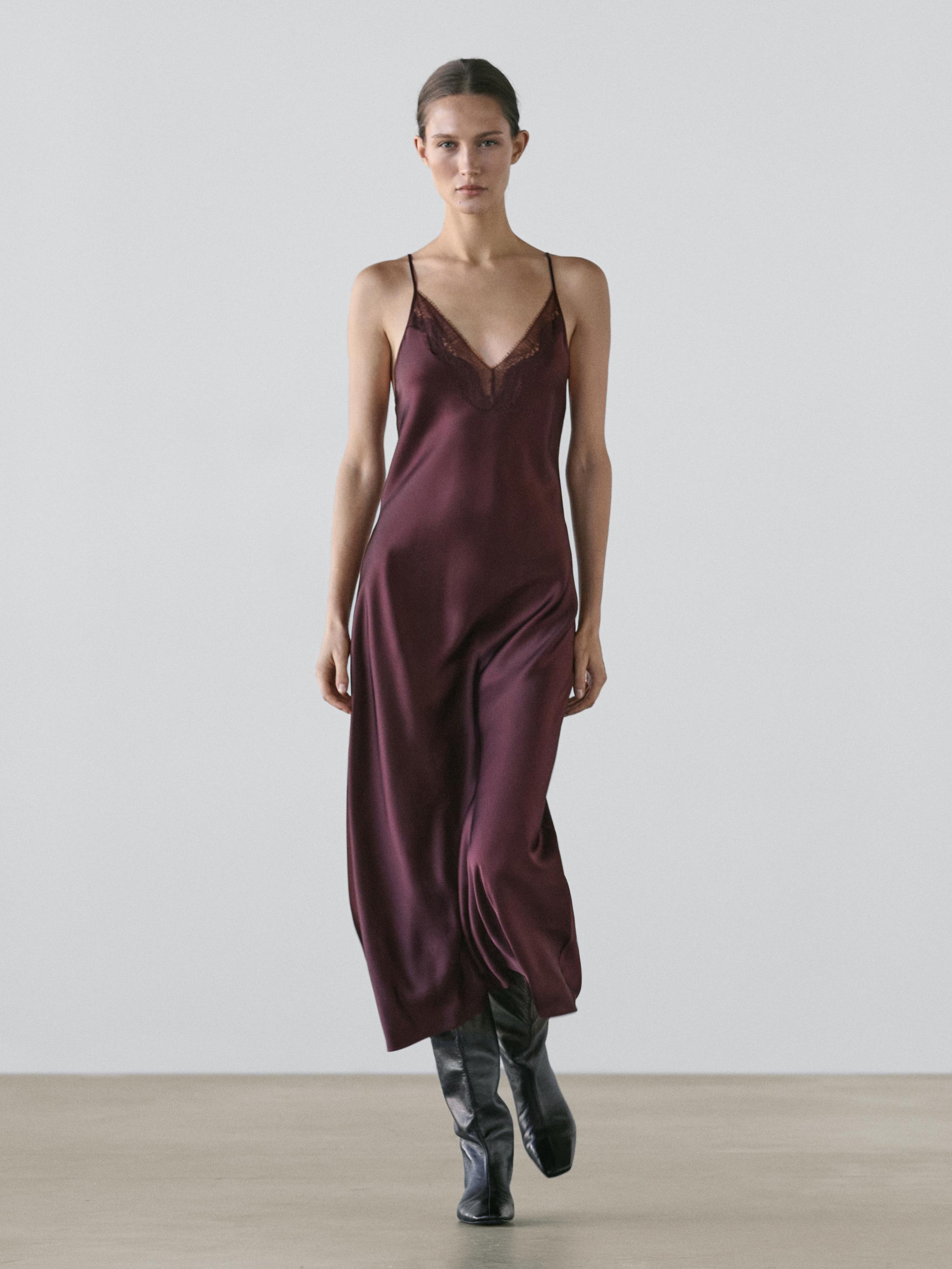 Flowing midi slip dress — BURGUNDY