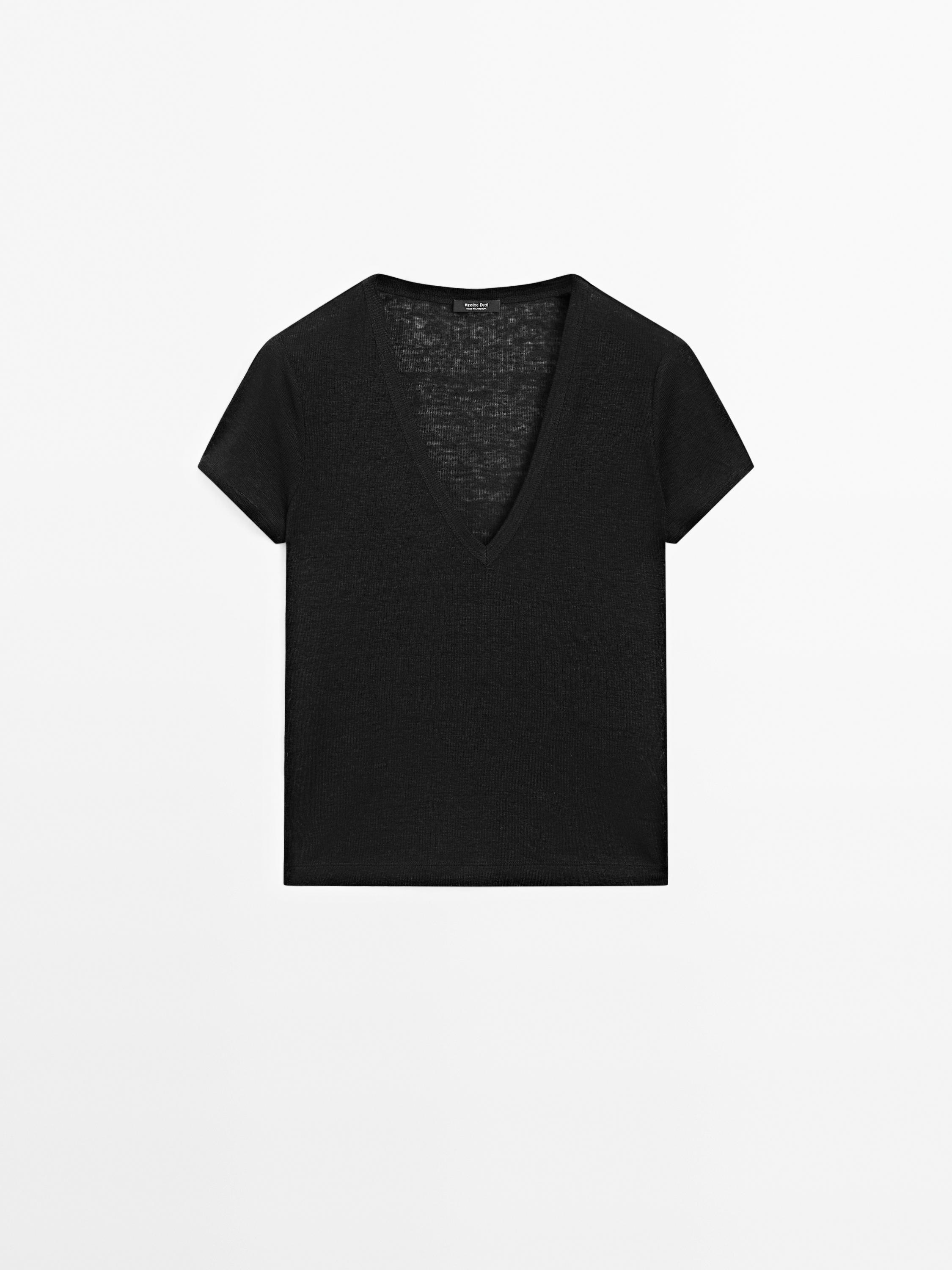 Shirt aus 100 % Leinen mit V-Ausschnitt