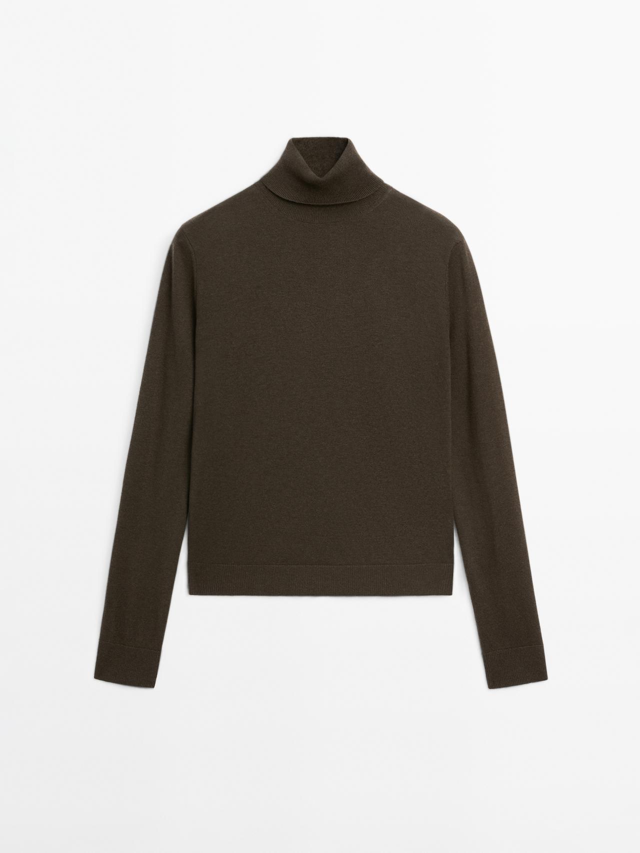 Massimo Dutti - Dames - High-Neck Knitted Jumper With Wool - Groenachtig - L