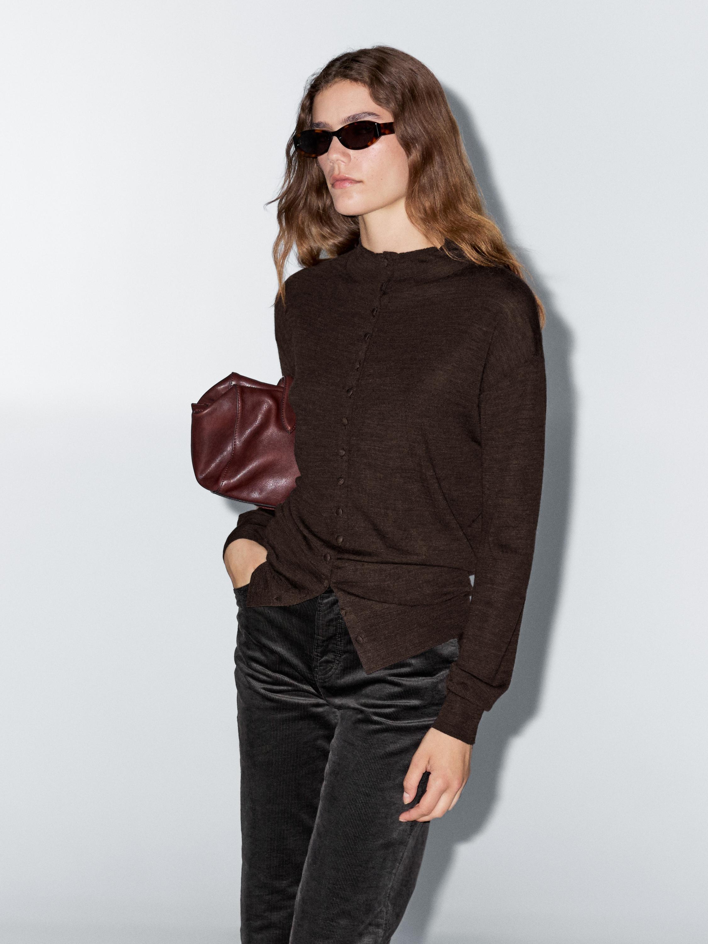 Perkins collar cardigan with covered buttons