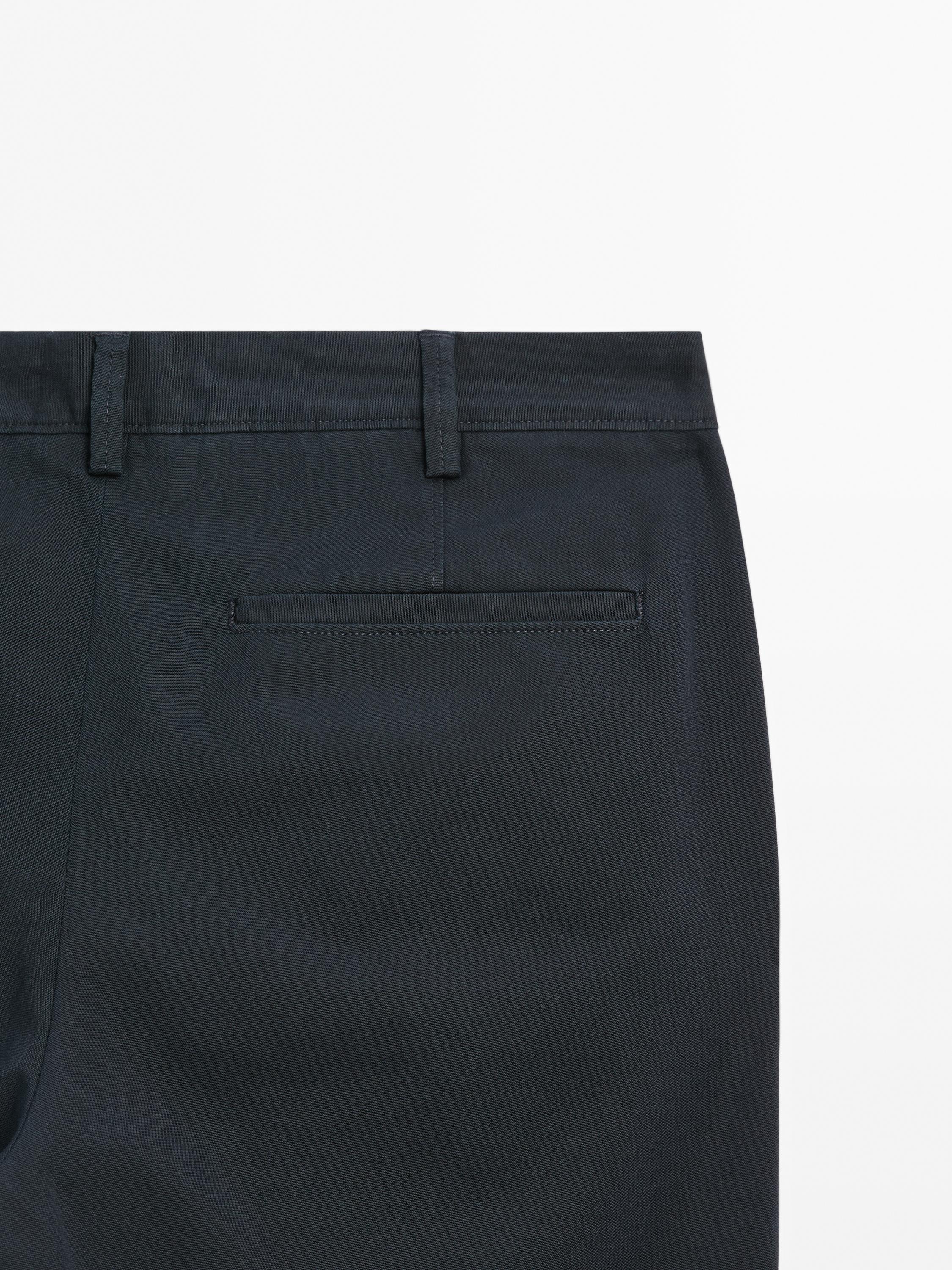 Cotton blend slim fit canvas trousers