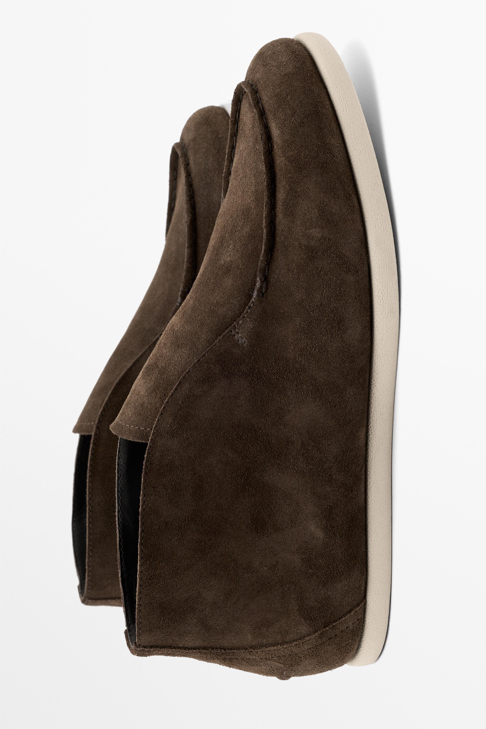 Split suede leather ankle loafer — BROWN