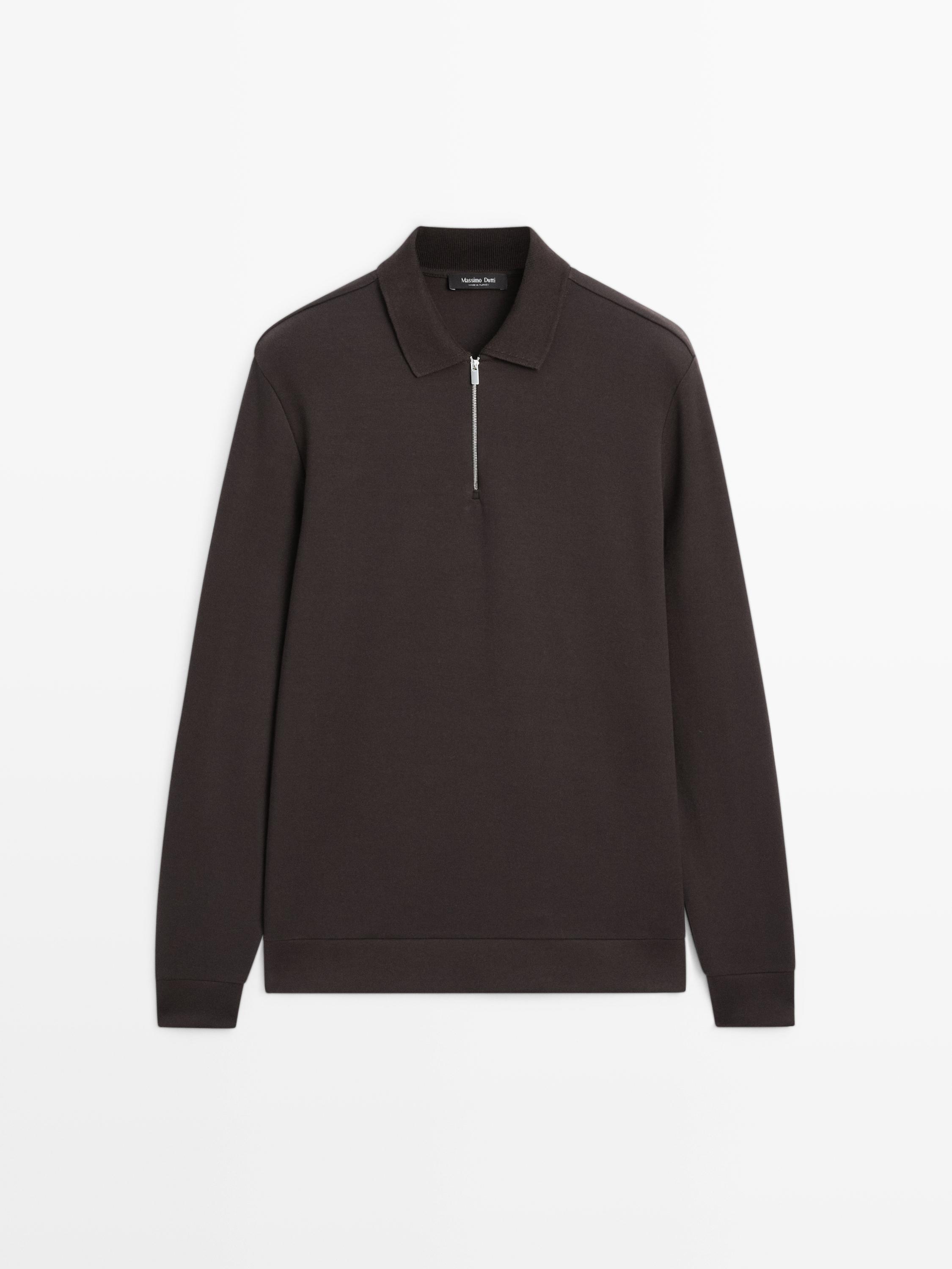 Long sleeve polo shirt with zip-up collar