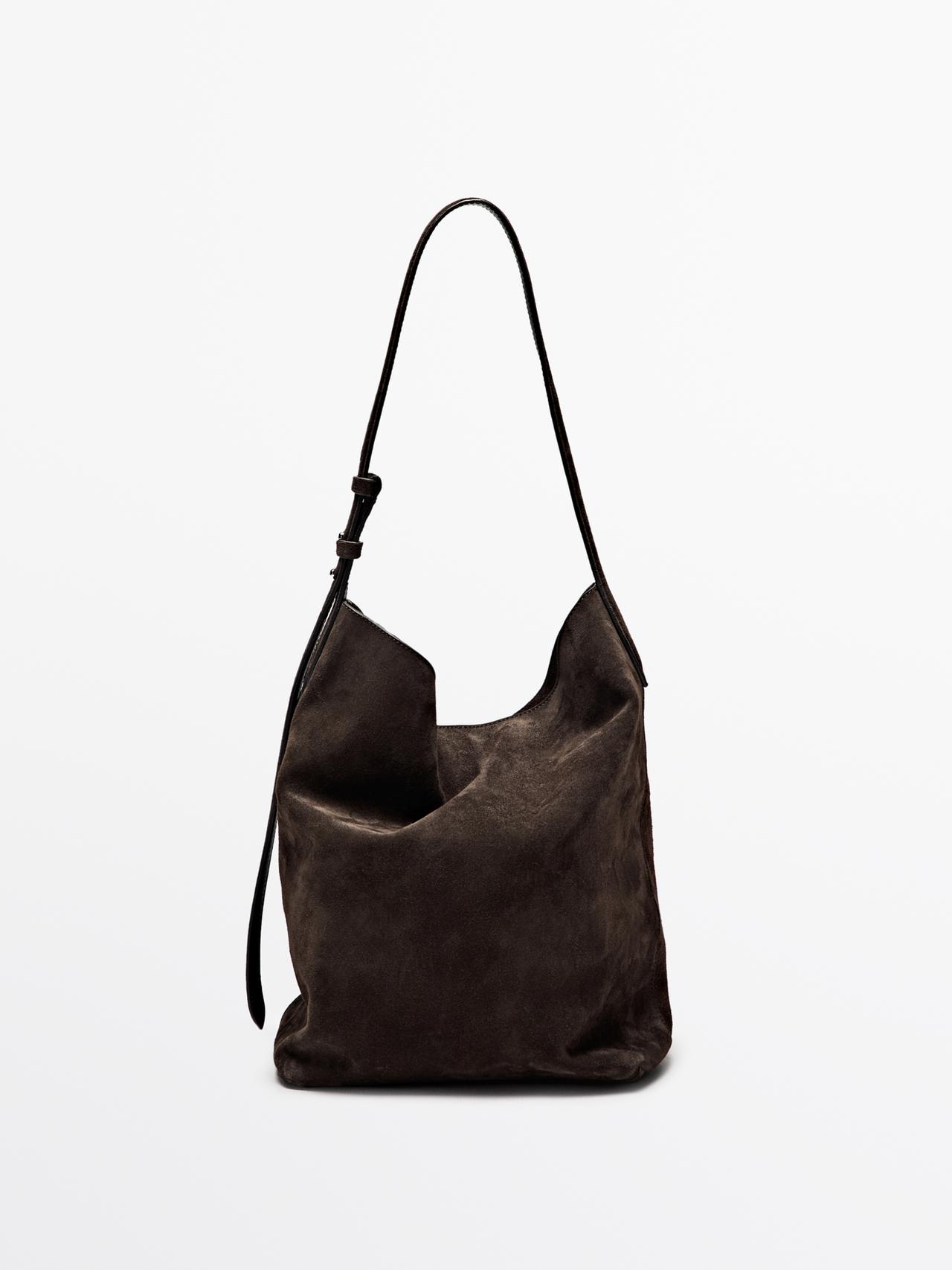 Massimo Dutti - Dame - Posetaske I Spaltlæder - Brun - 01