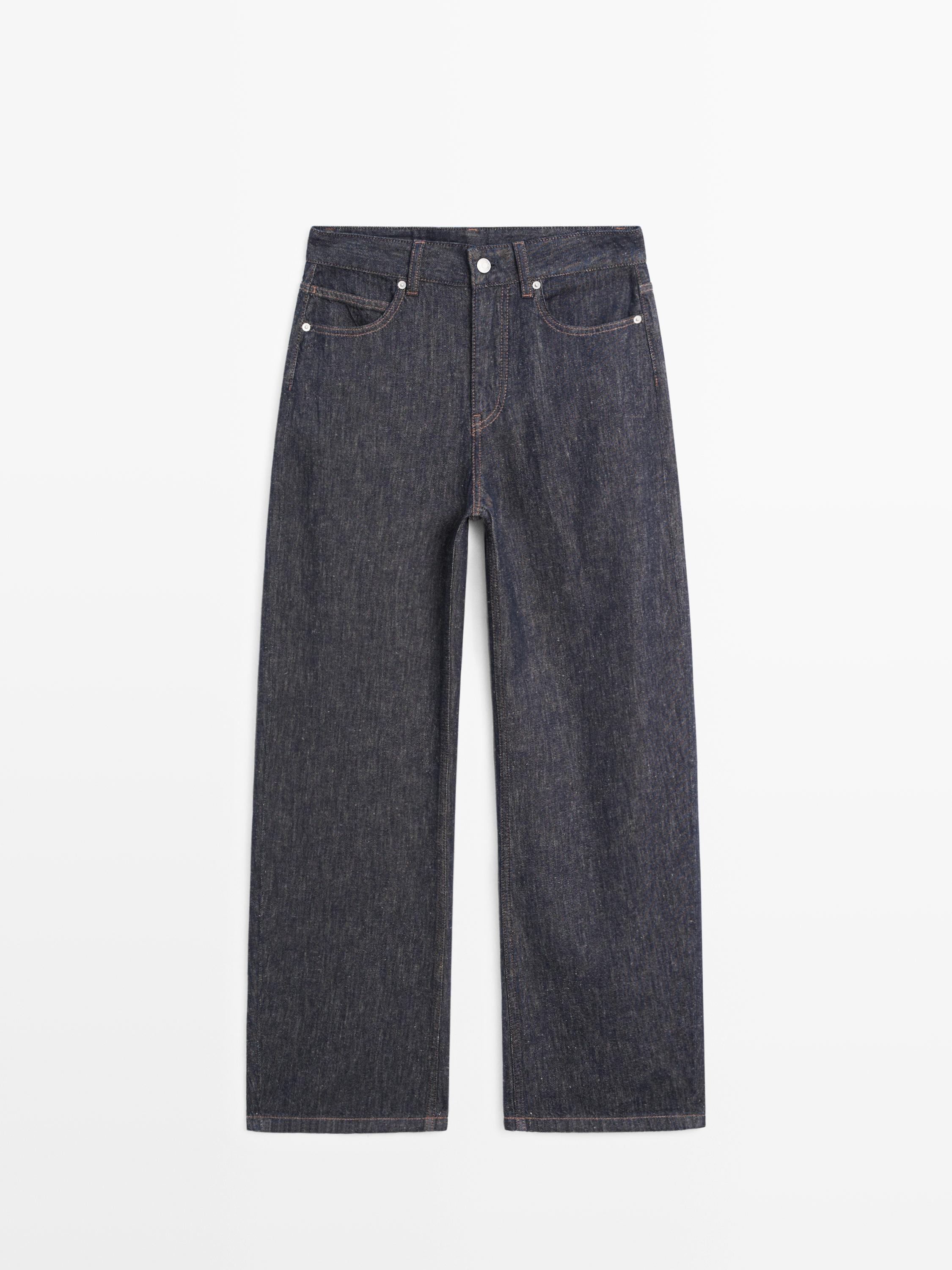 High-waist barrel fit jeans — DARK BLUE