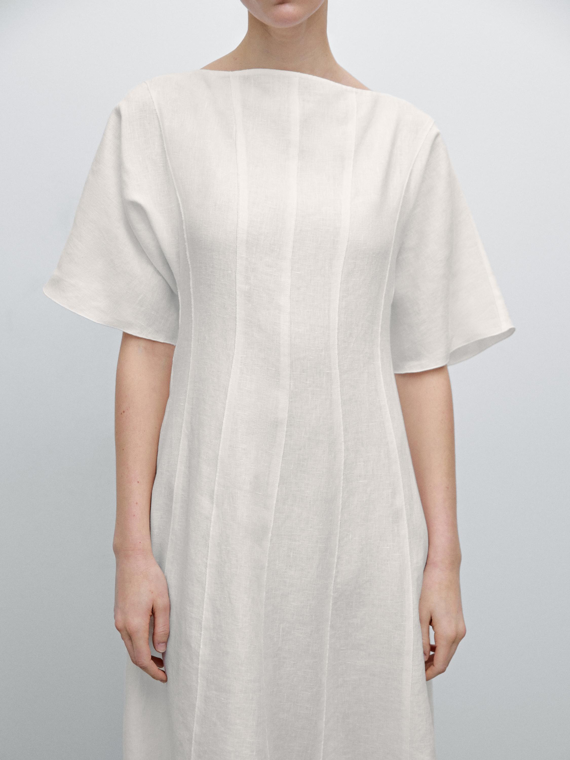 ★Massimo Dutti★ 100% Linen Midi Dress 100% linen midi dress with seams · White · Smart / Dresses