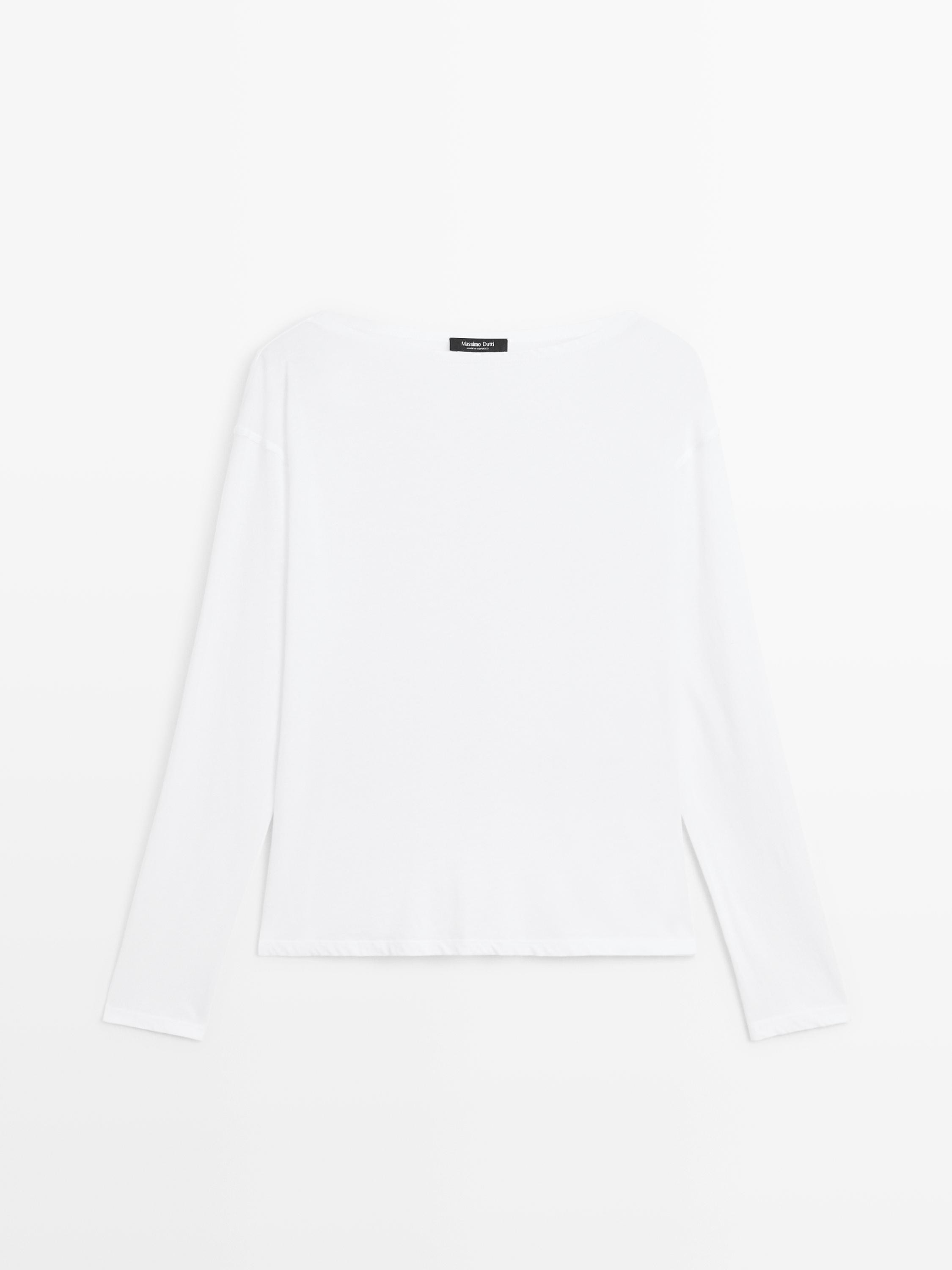 100% cotton boat neck T-shirt — WHITE
