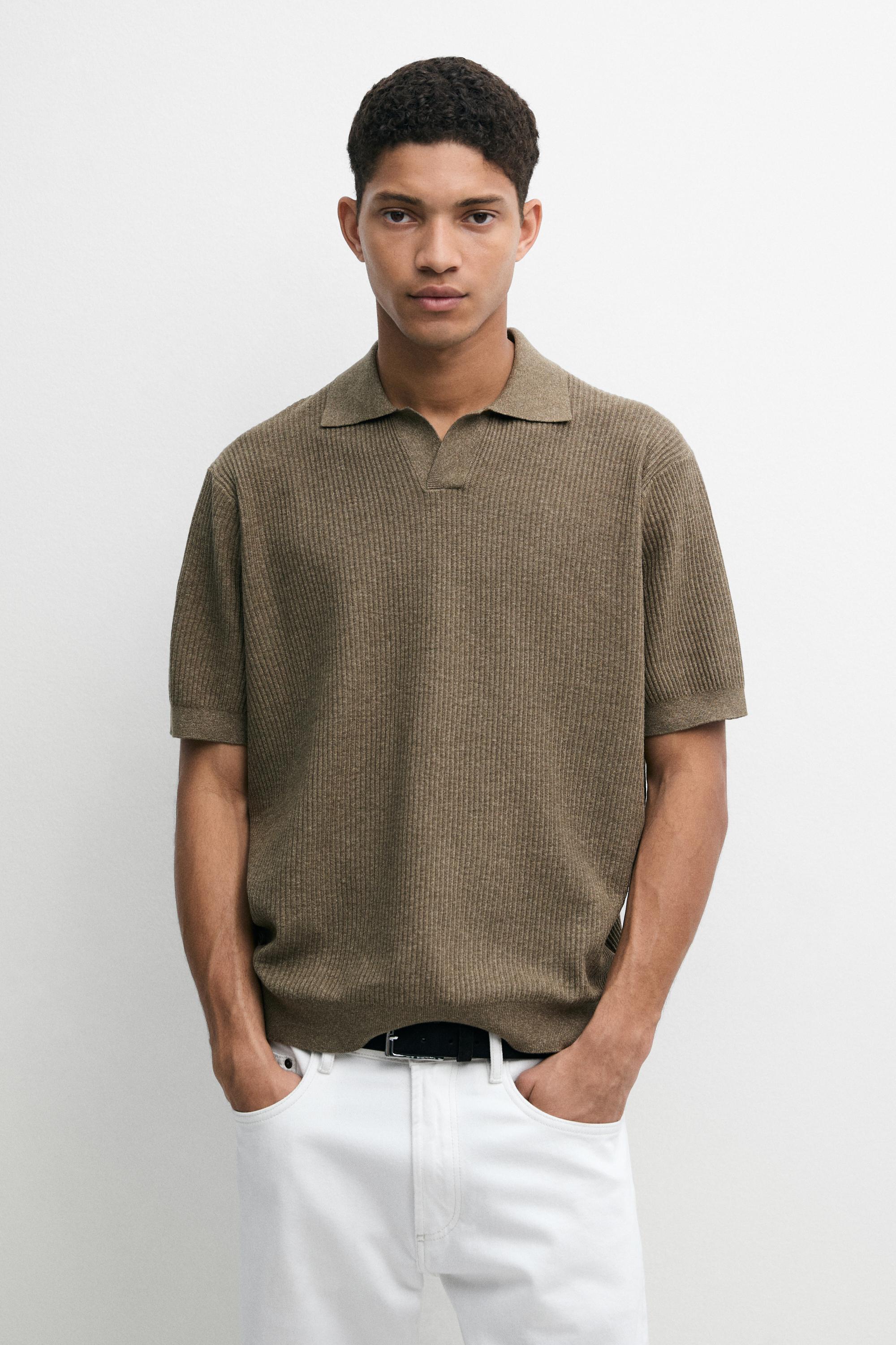 Cotton blend knit polo shirt — DARK OLIVE GREEN