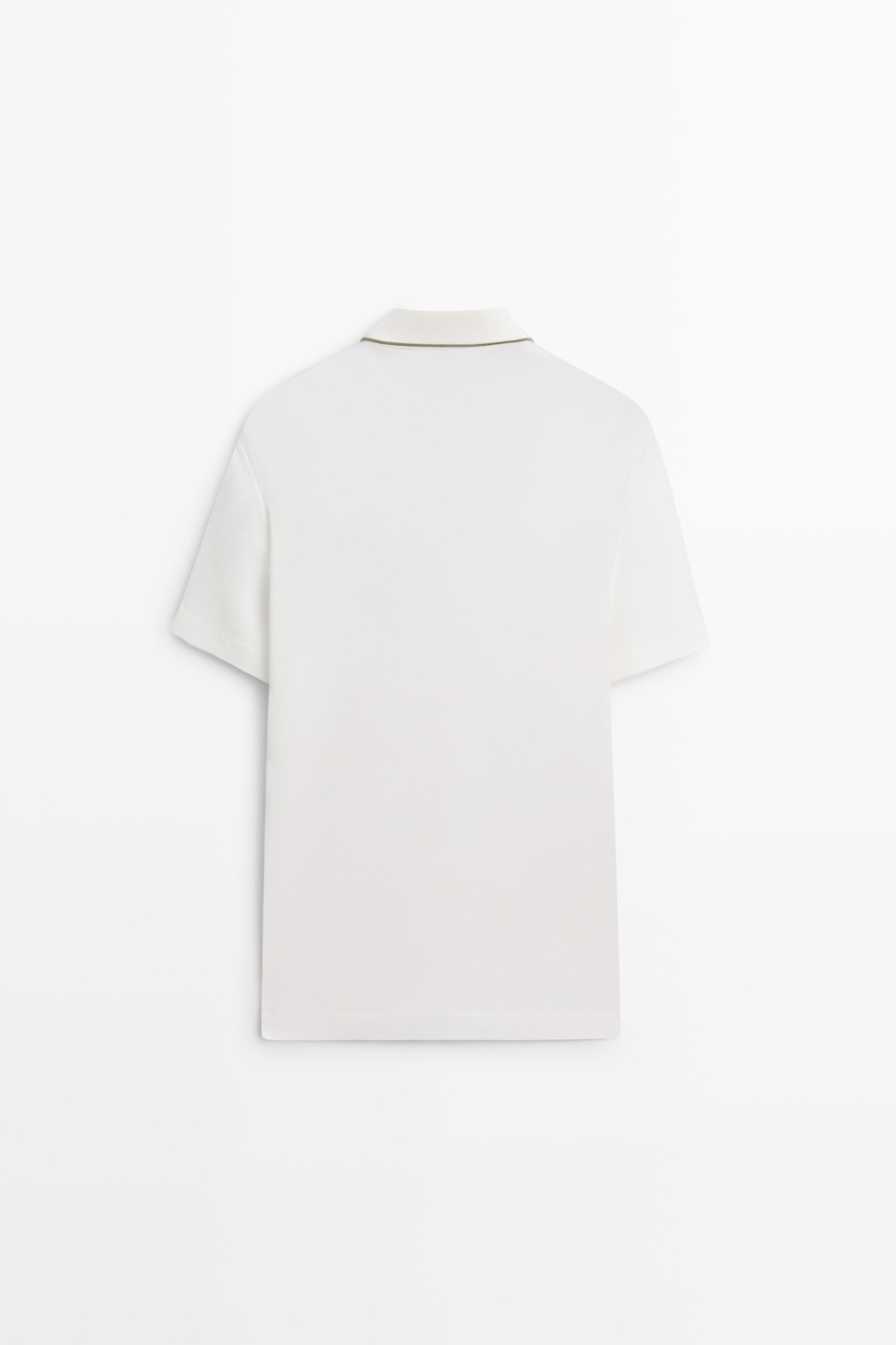 Short sleeve polo shirt with contrast detail — CREAM