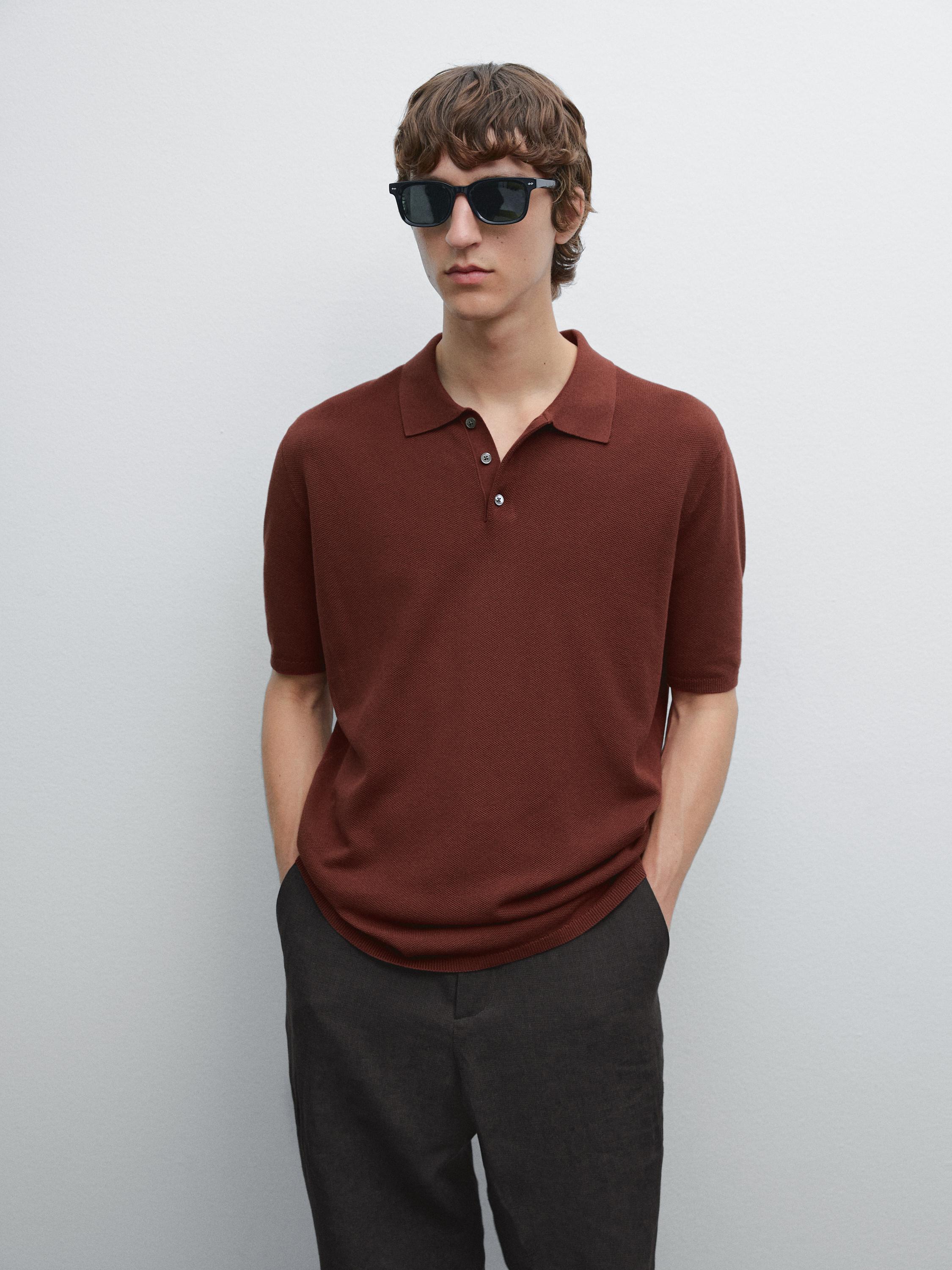 Structure knitted polo shirt 100% cotton