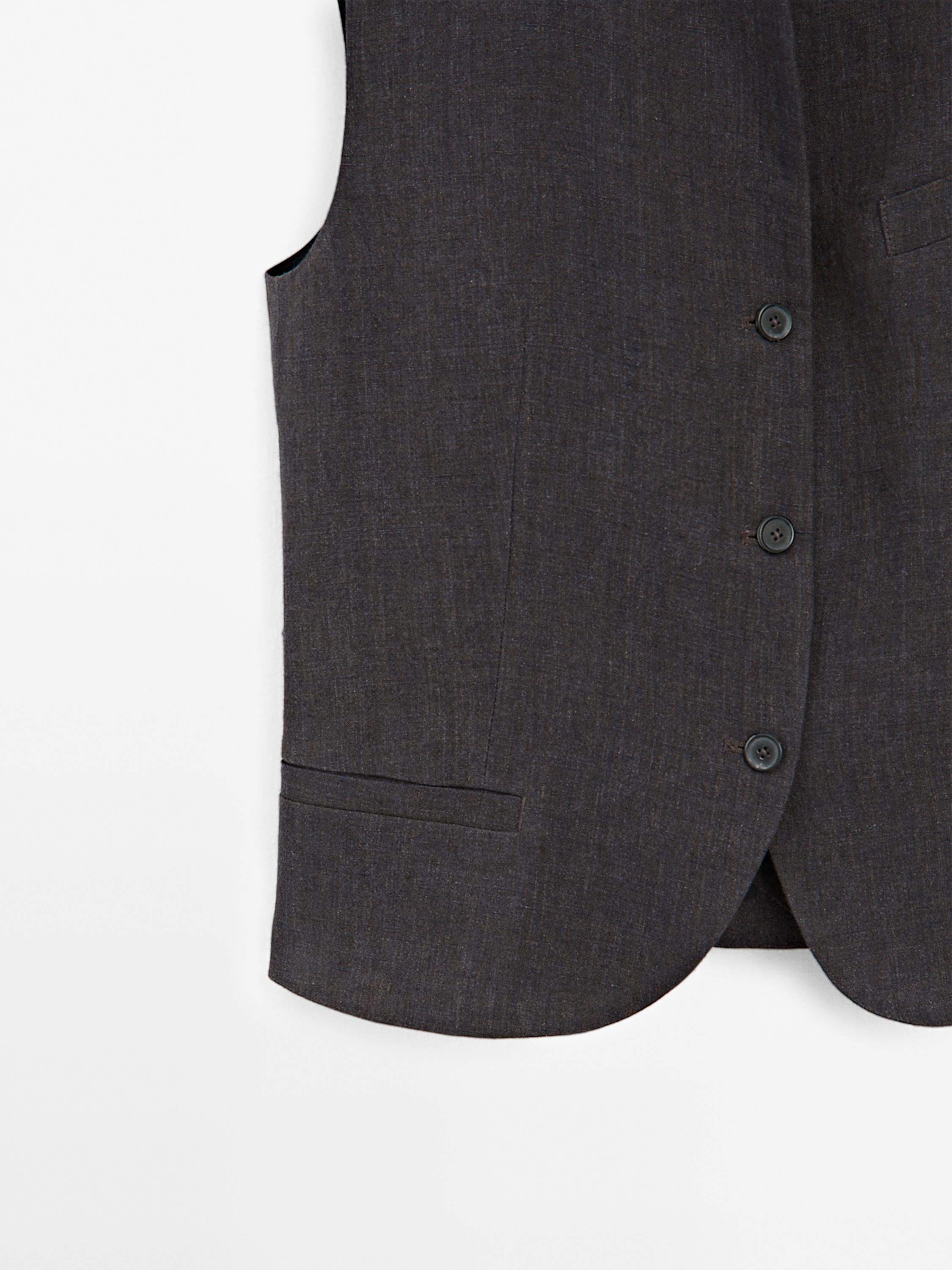 Colete com decote em bico 100% linho