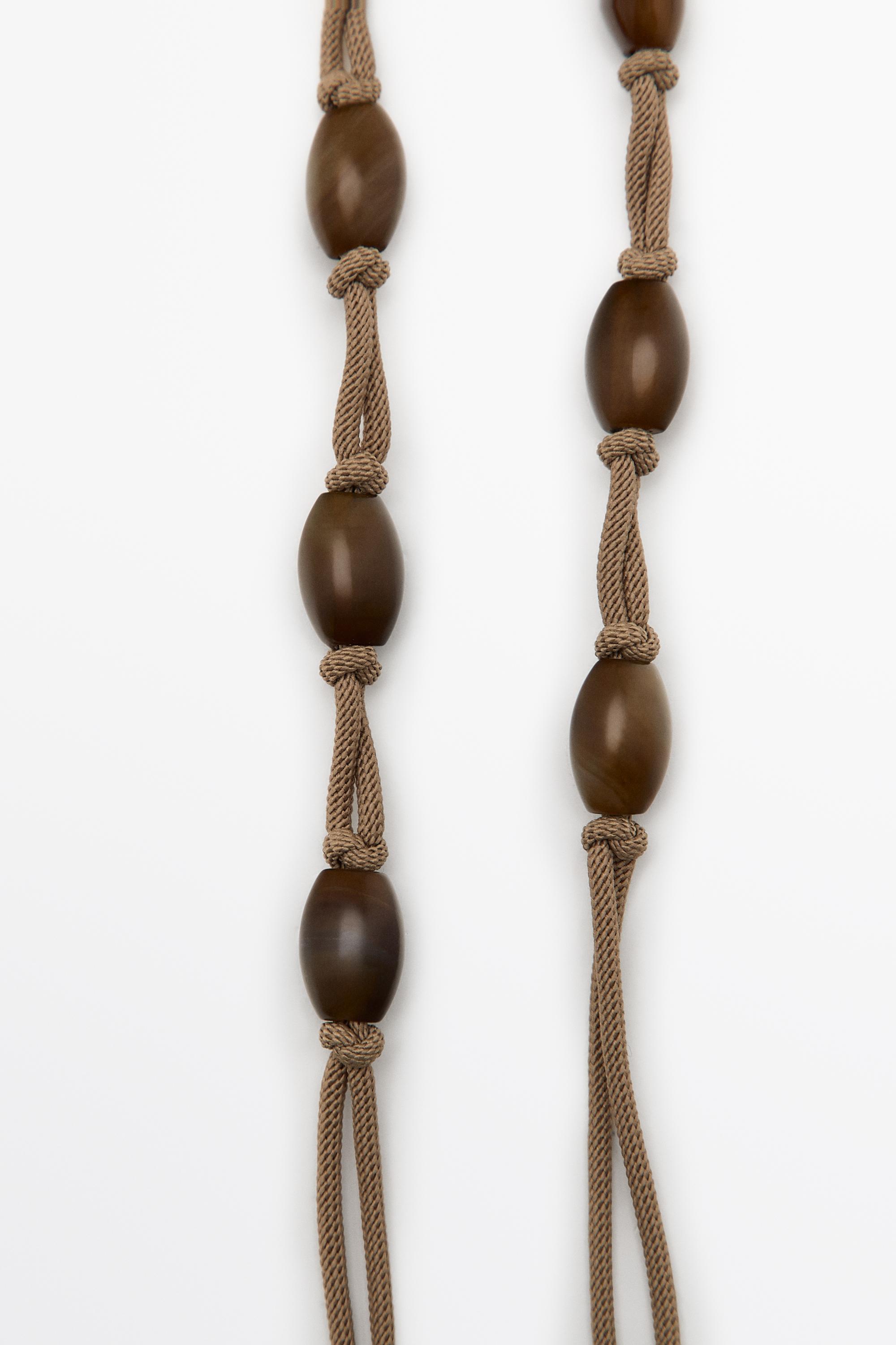 Gem-effect bead cord necklace — BROWN