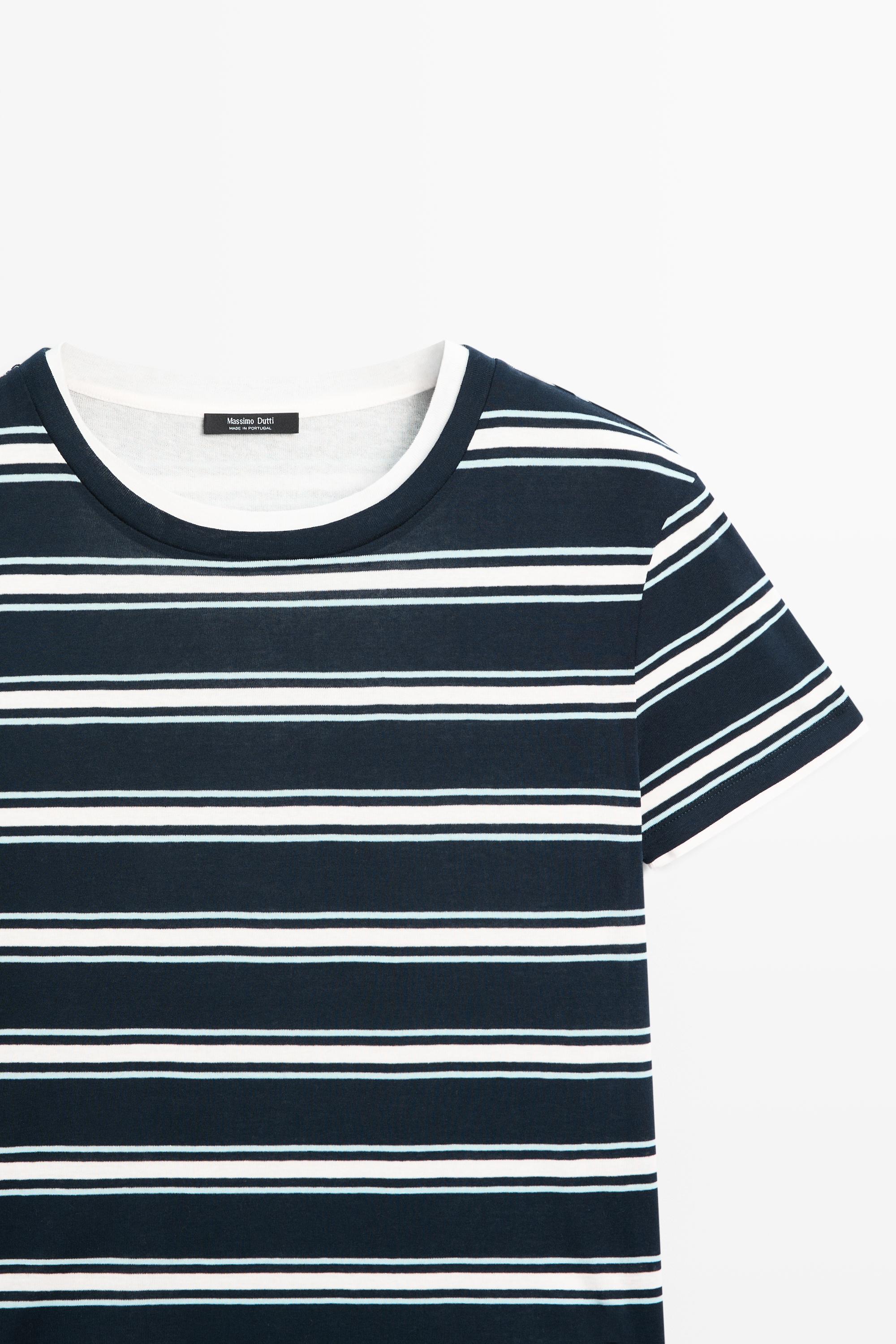 Double-layer striped short sleeve T-shirt — BLUE
