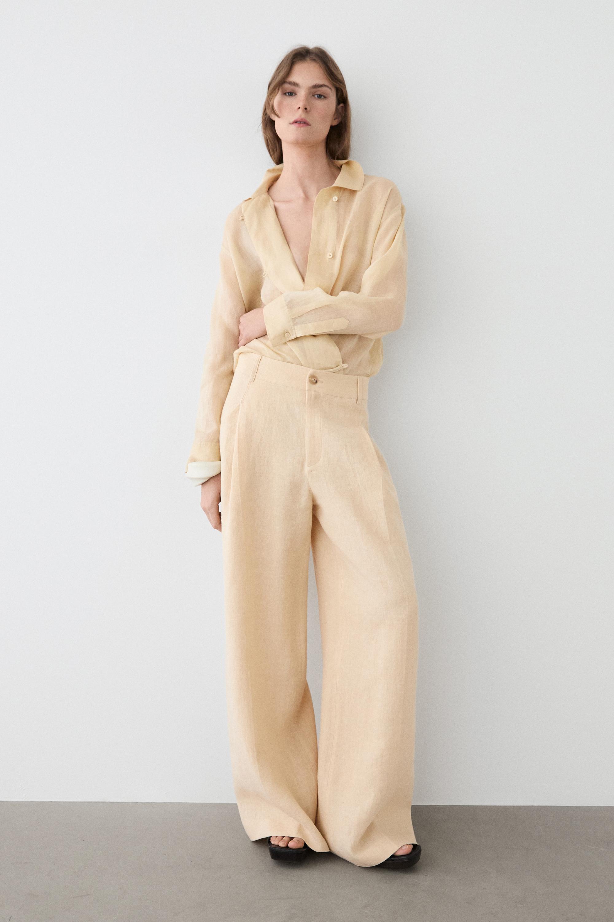 Flowing total look 100% ramie shirt — BEIGE