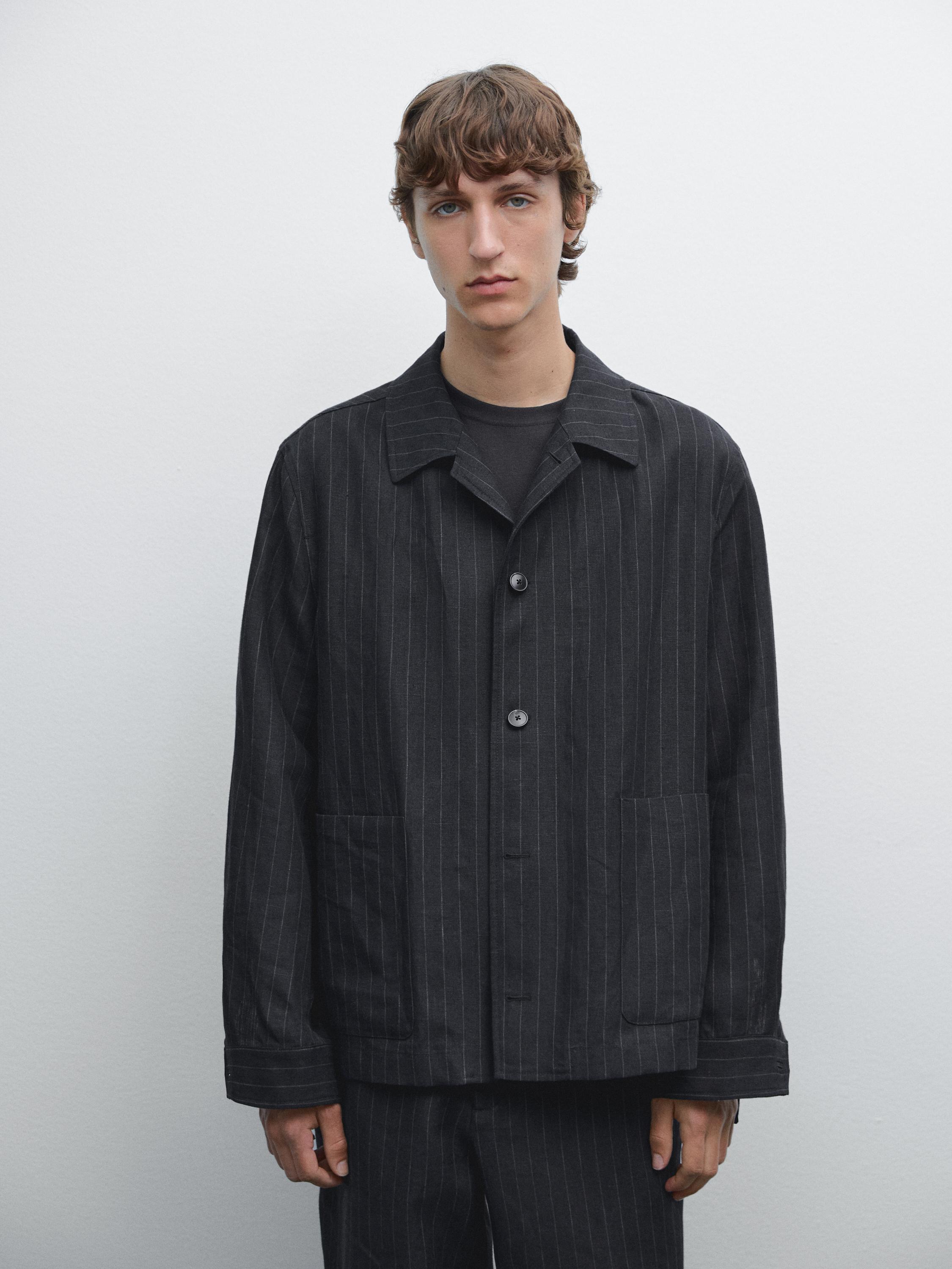 100% linen striped overshirt