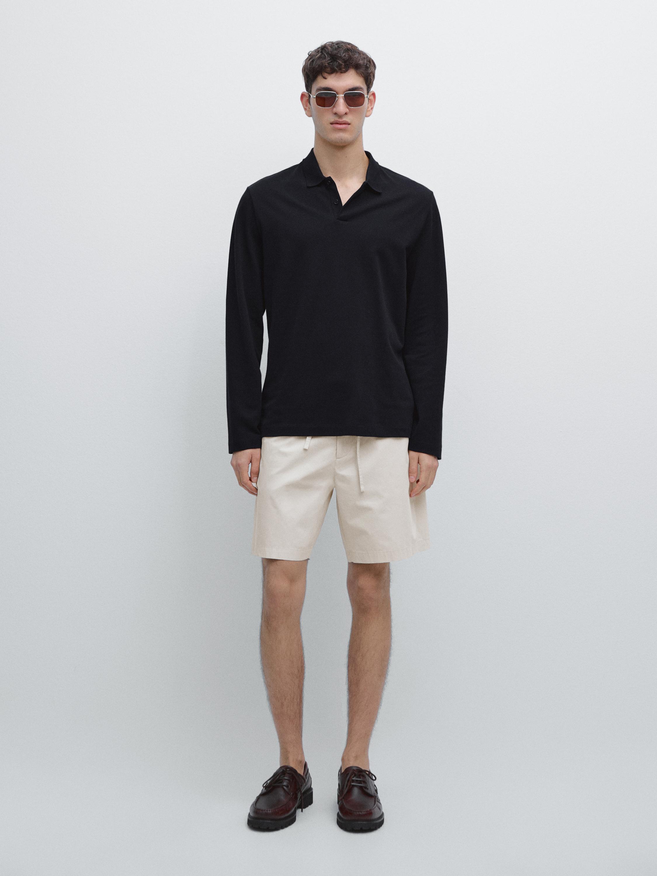 100% cotton jogger fit Bermuda shorts — BEIGE