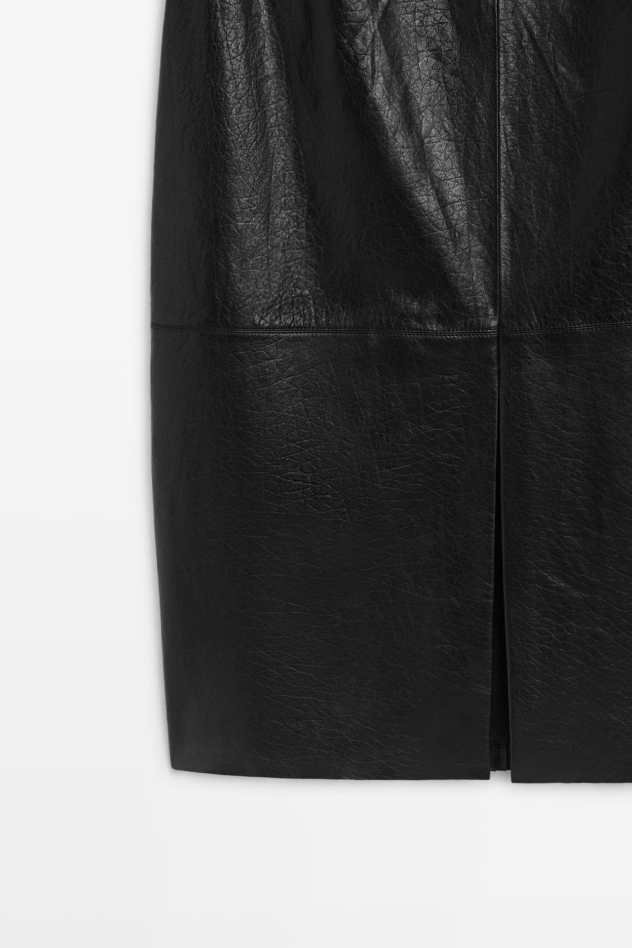 Midi balloon  skirt with Nappa leather seams — BLACK