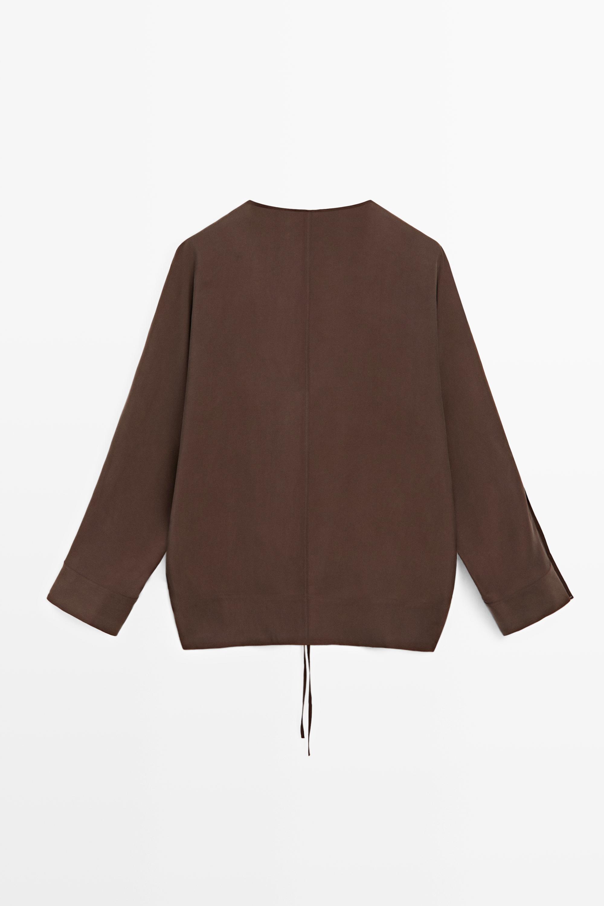 Fluid V-neck tie-front blouse — BROWN