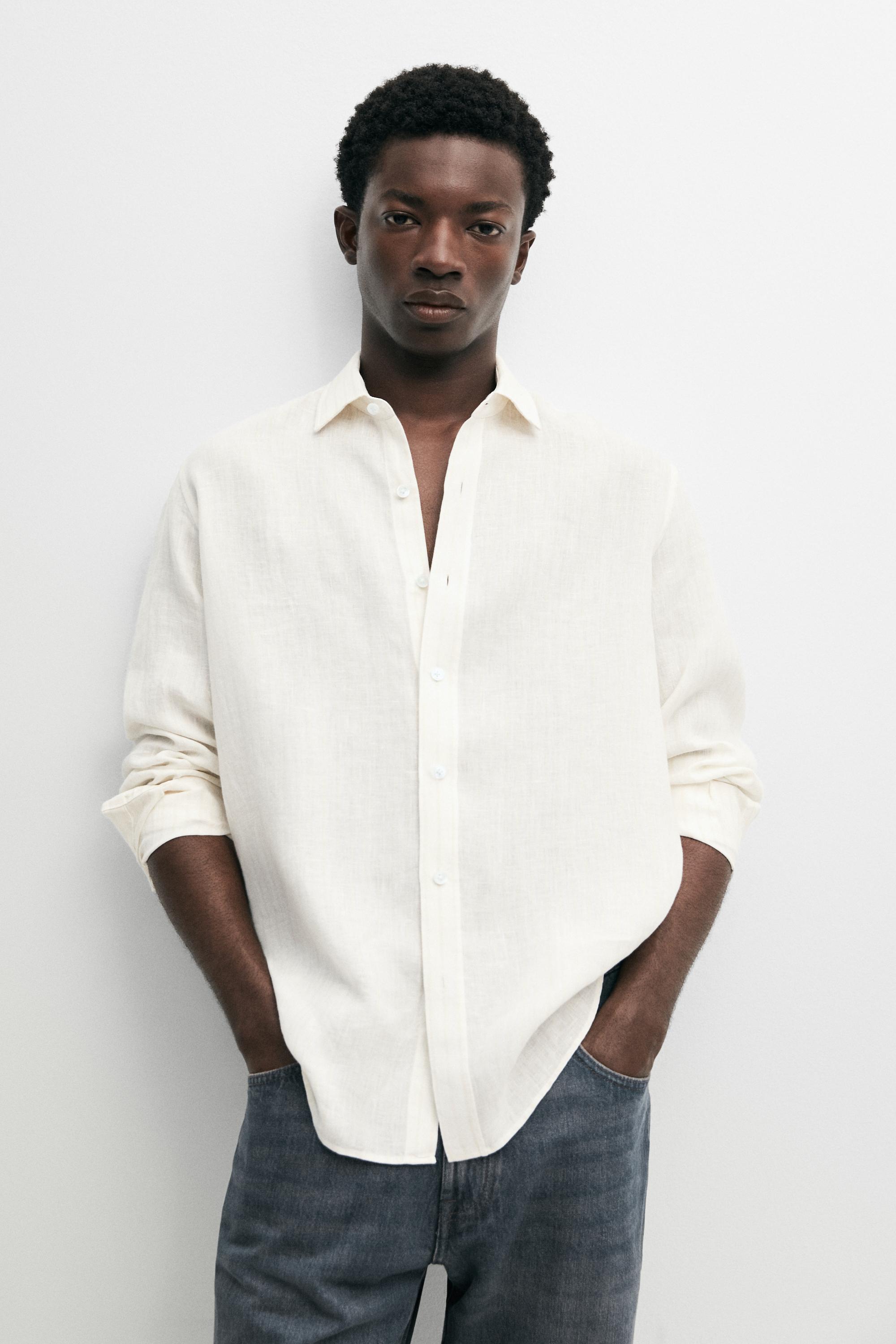 100% linen regular fit shirt — BEIGE