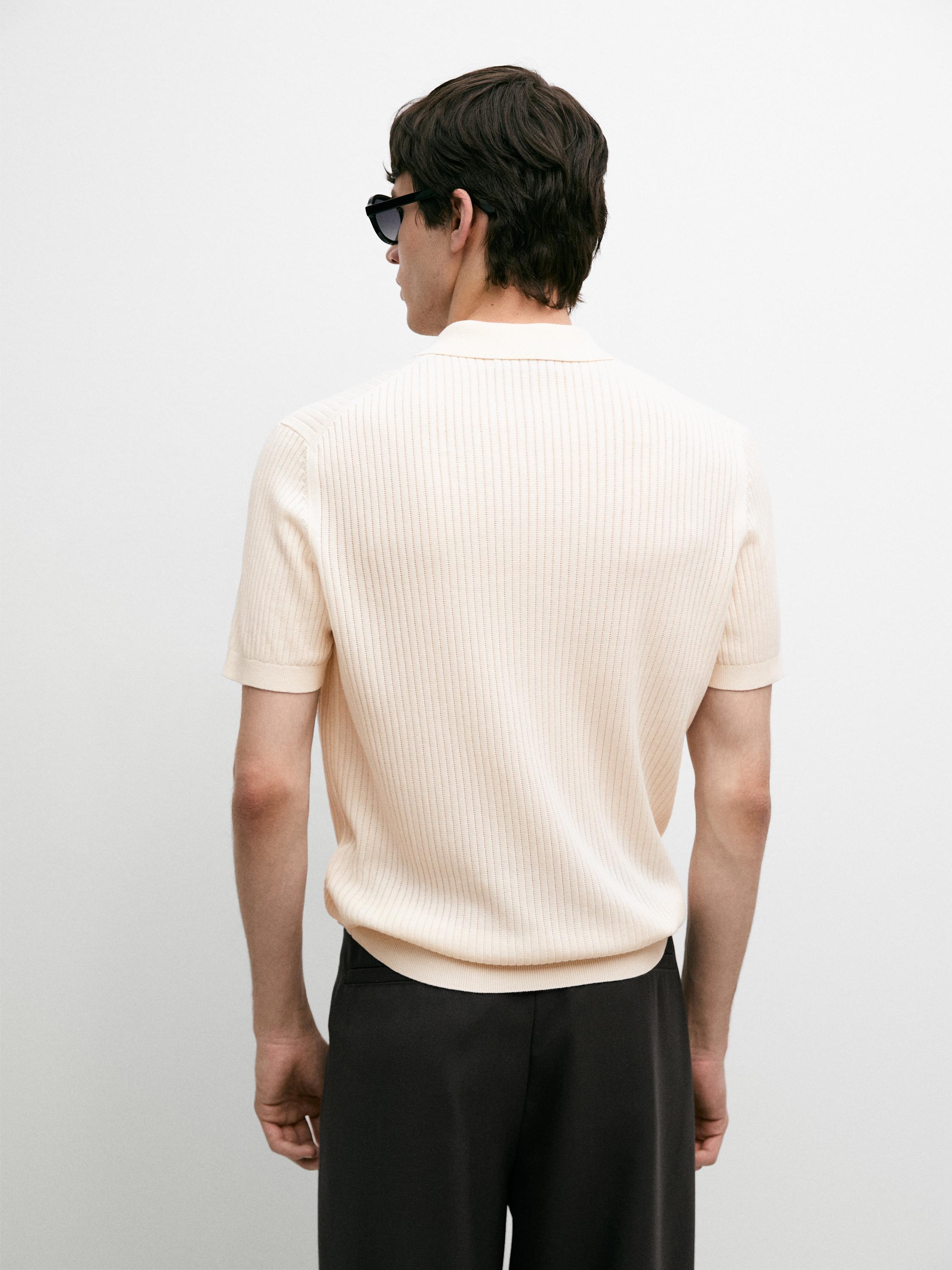 Quarter-zip knit polo sweater — CREAM