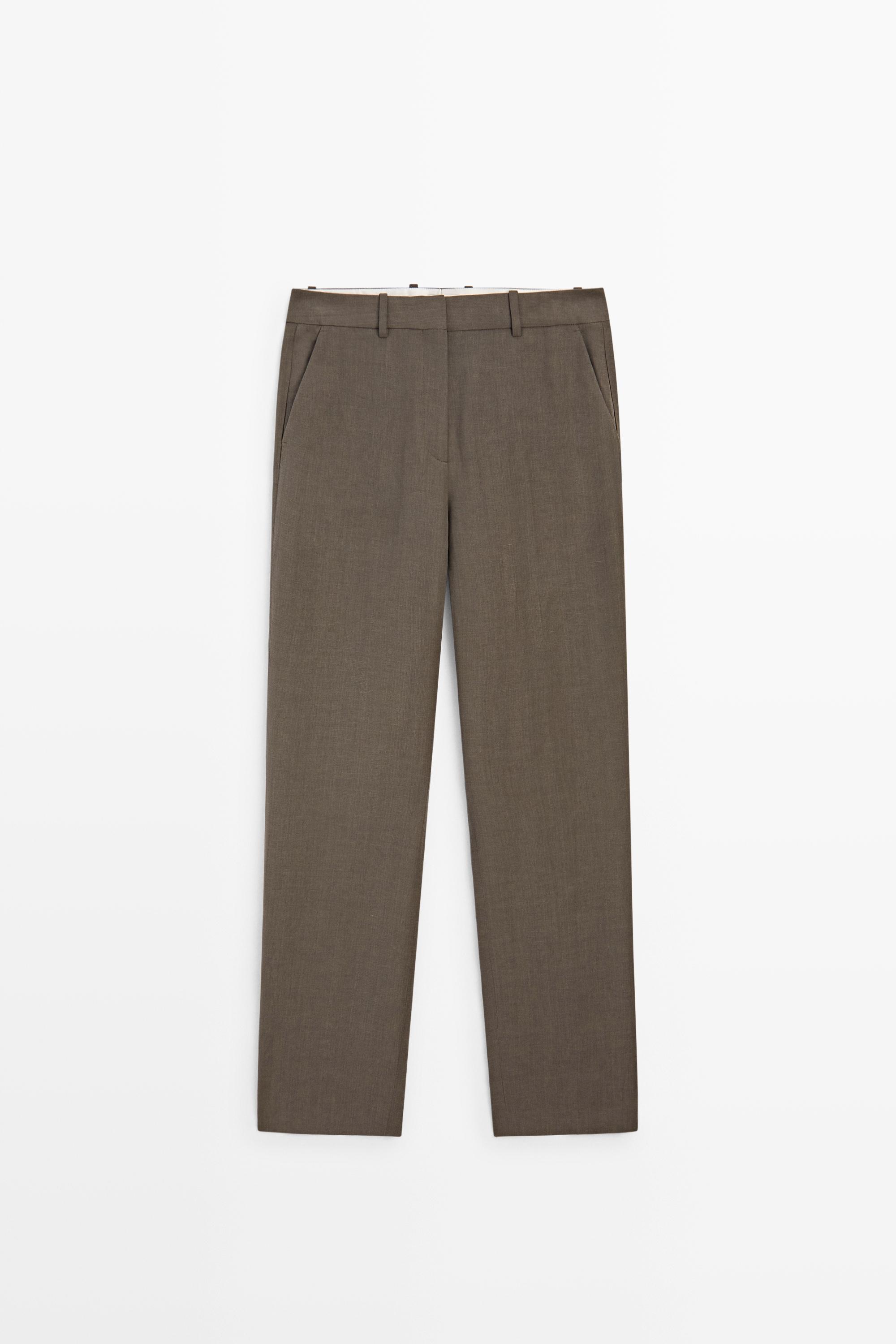 Linen-blend tailored pants - STUDIO — BROWN
