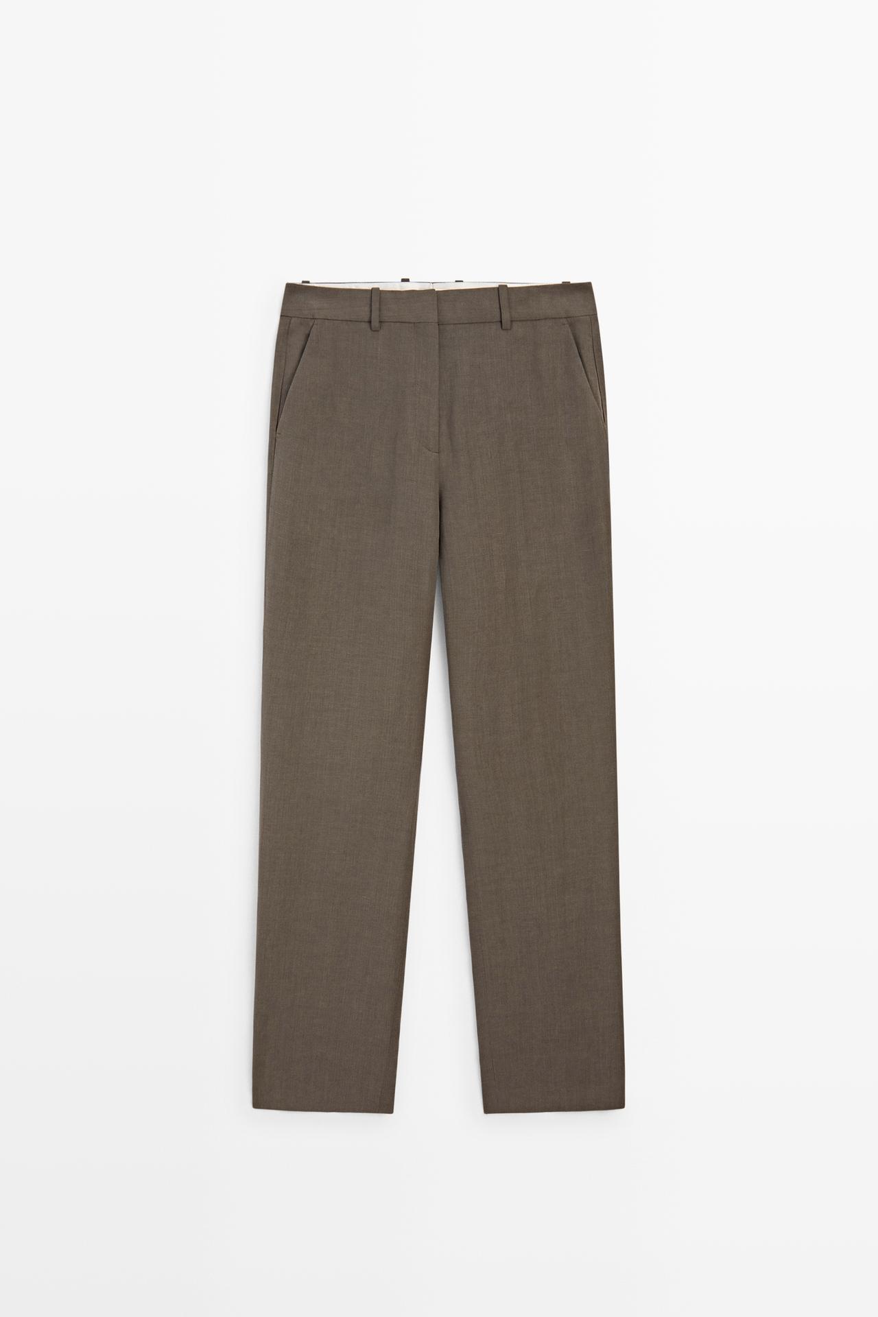 Linen-blend tailored pants - STUDIO — BROWN